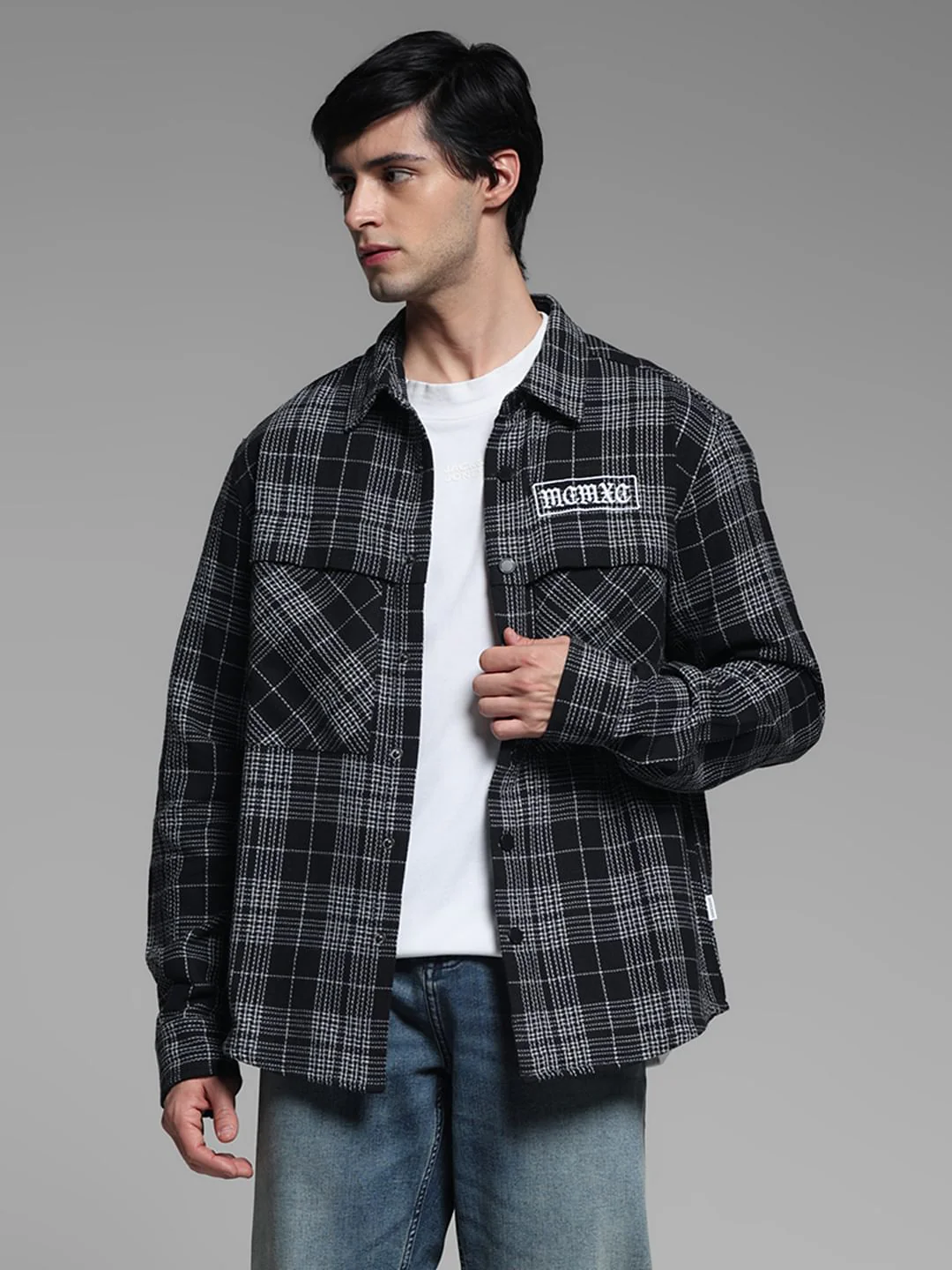 Black Check Oversized Shirt - Image 2