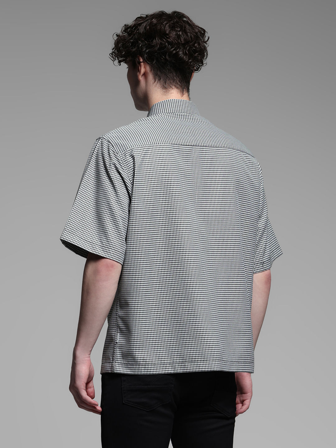 Black Check Cotton Short Sleeves Shirt - Image 4