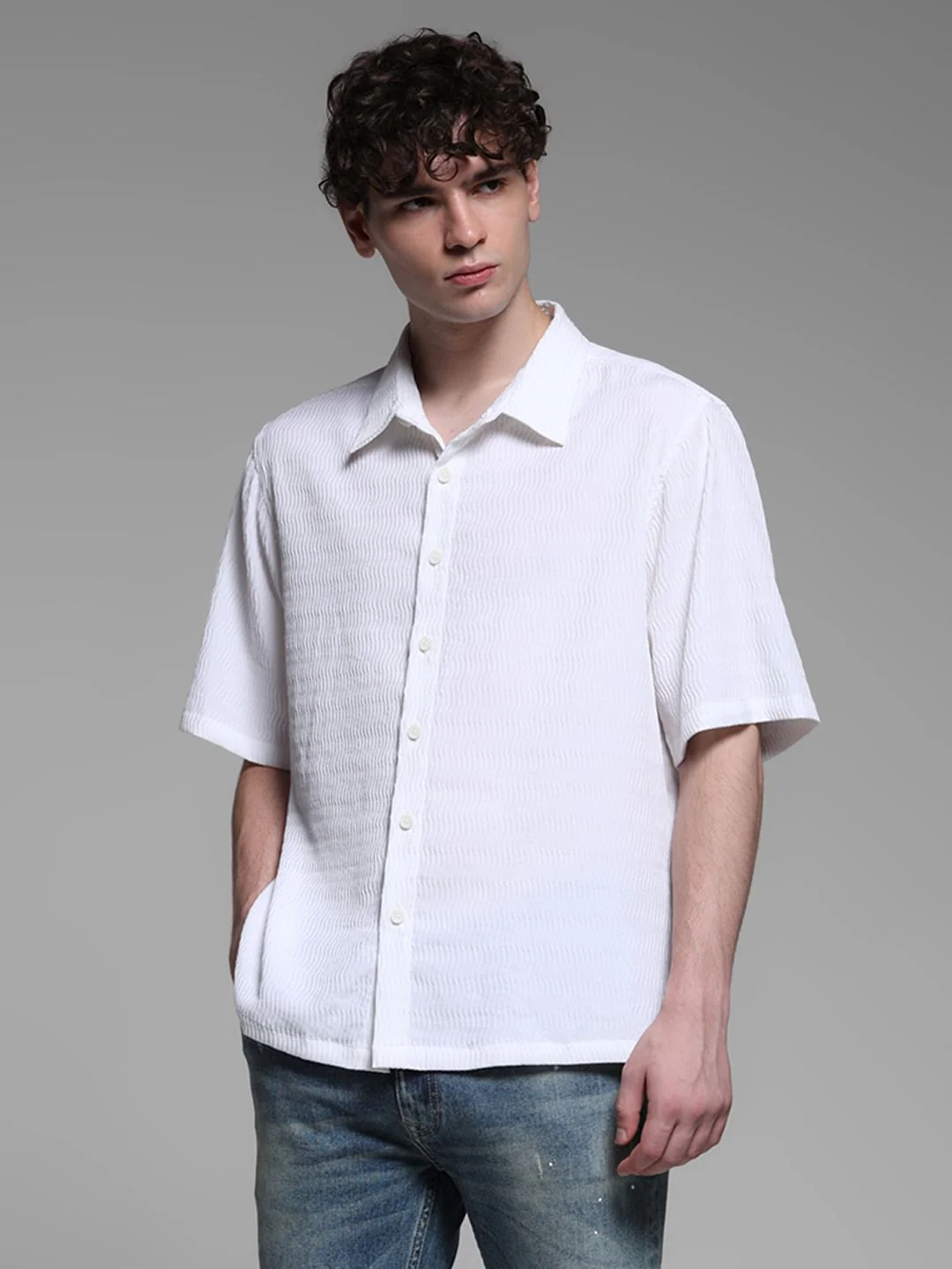 White Dobby Cotton Oversized Shirt - Image 2