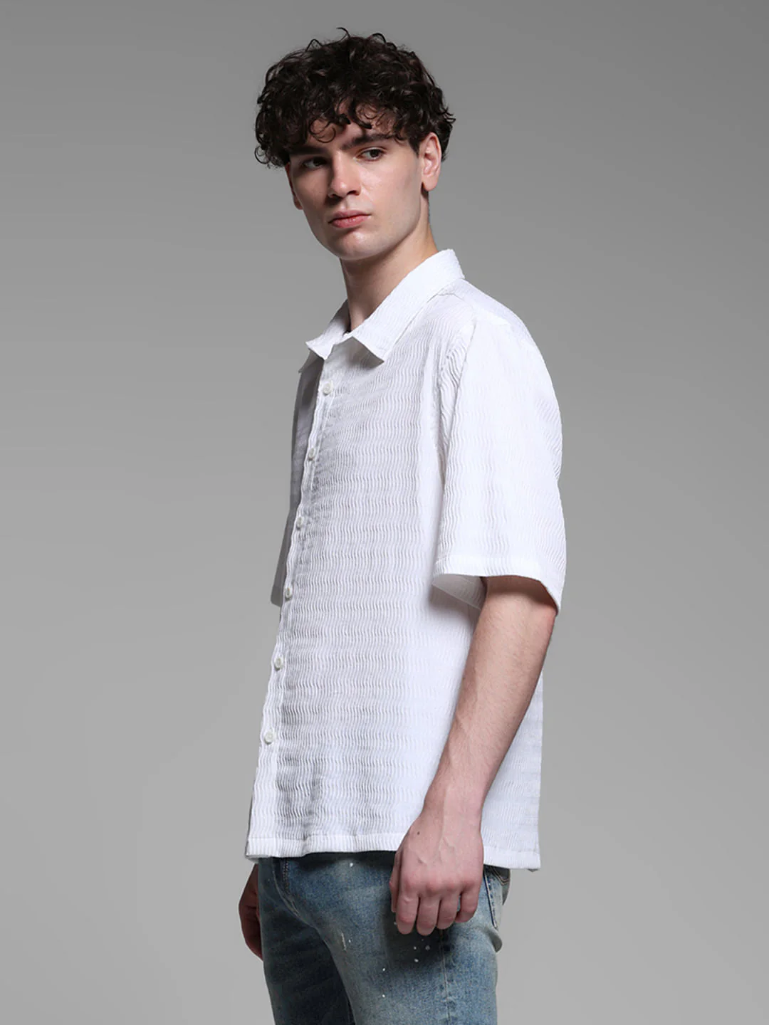 White Dobby Cotton Oversized Shirt - Image 3