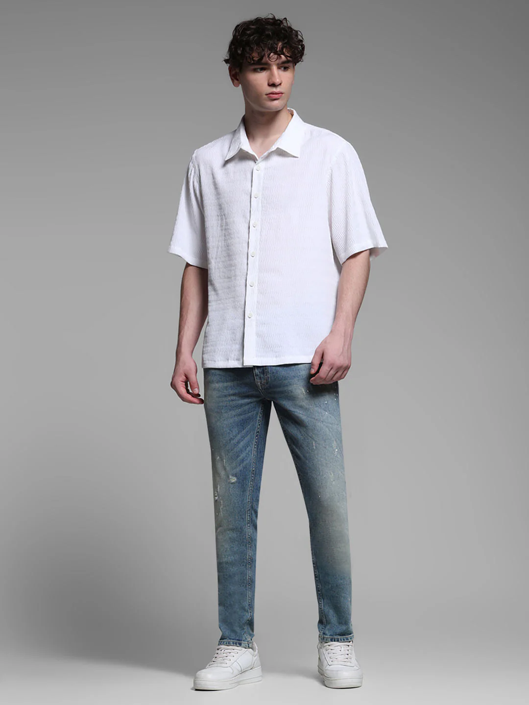 White Dobby Cotton Oversized Shirt - Image 6