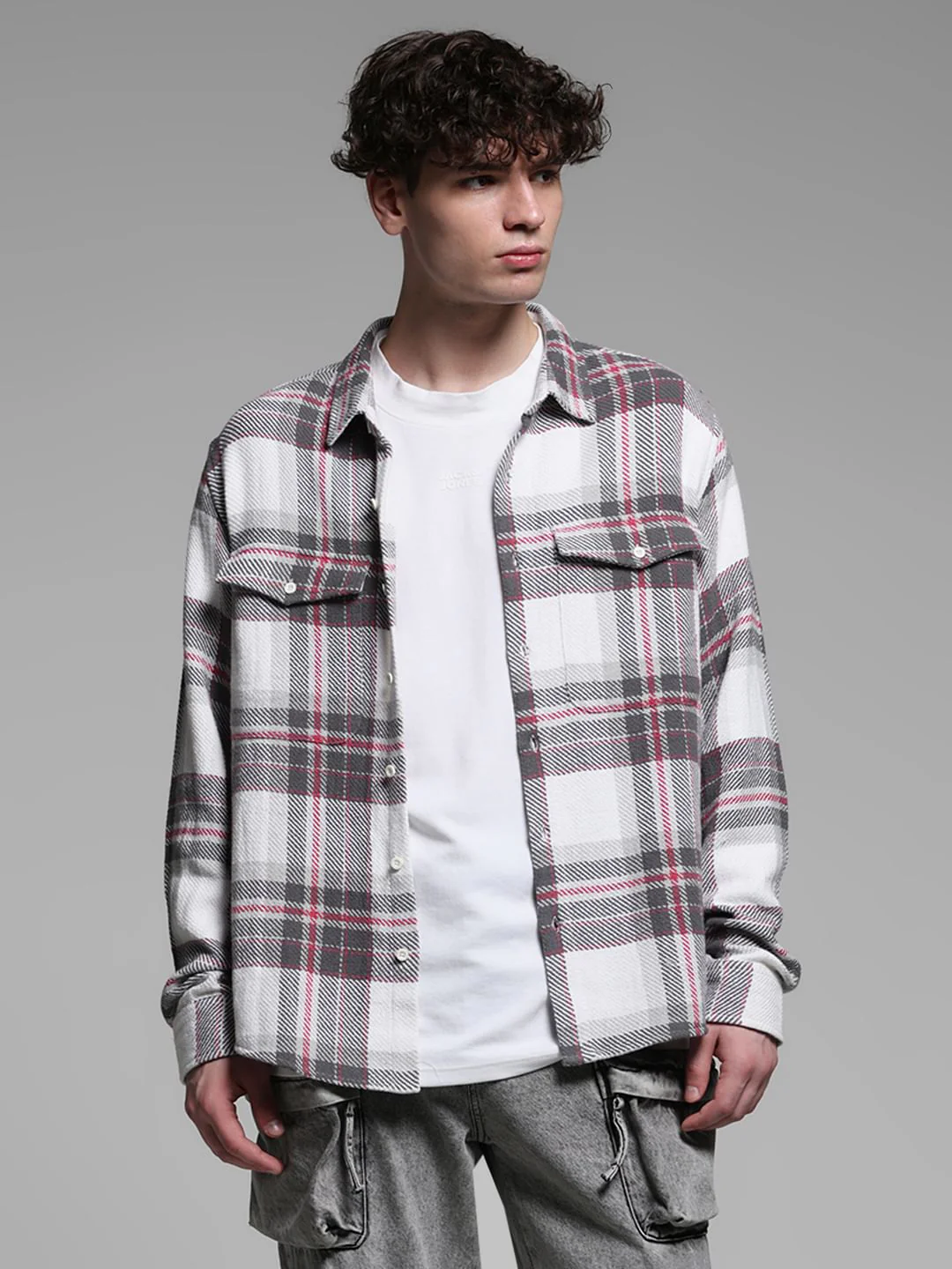 White Check Print Oversized Shirt - Image 2