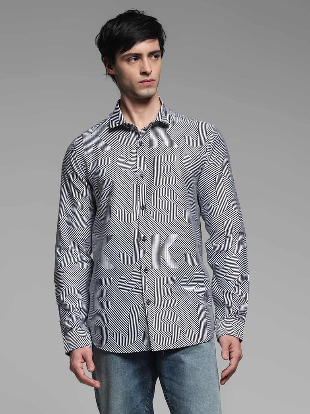 White & Black Striped Print Shirt - Image 2
