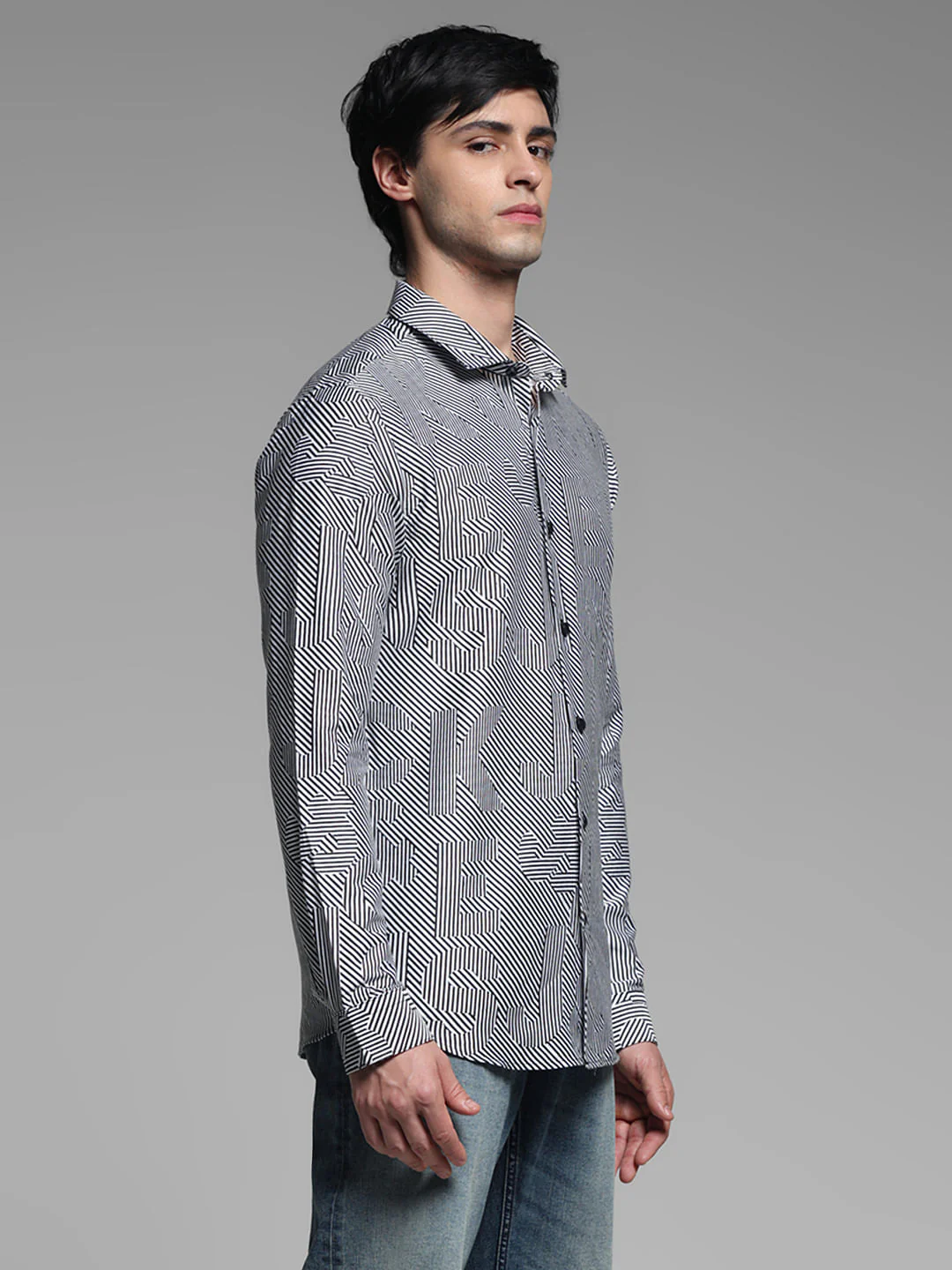 White & Black Striped Print Shirt - Image 3