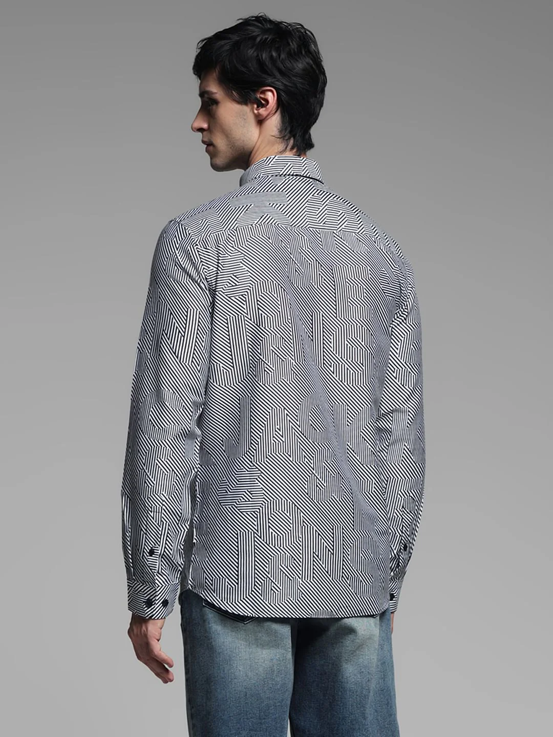 White & Black Striped Print Shirt - Image 4