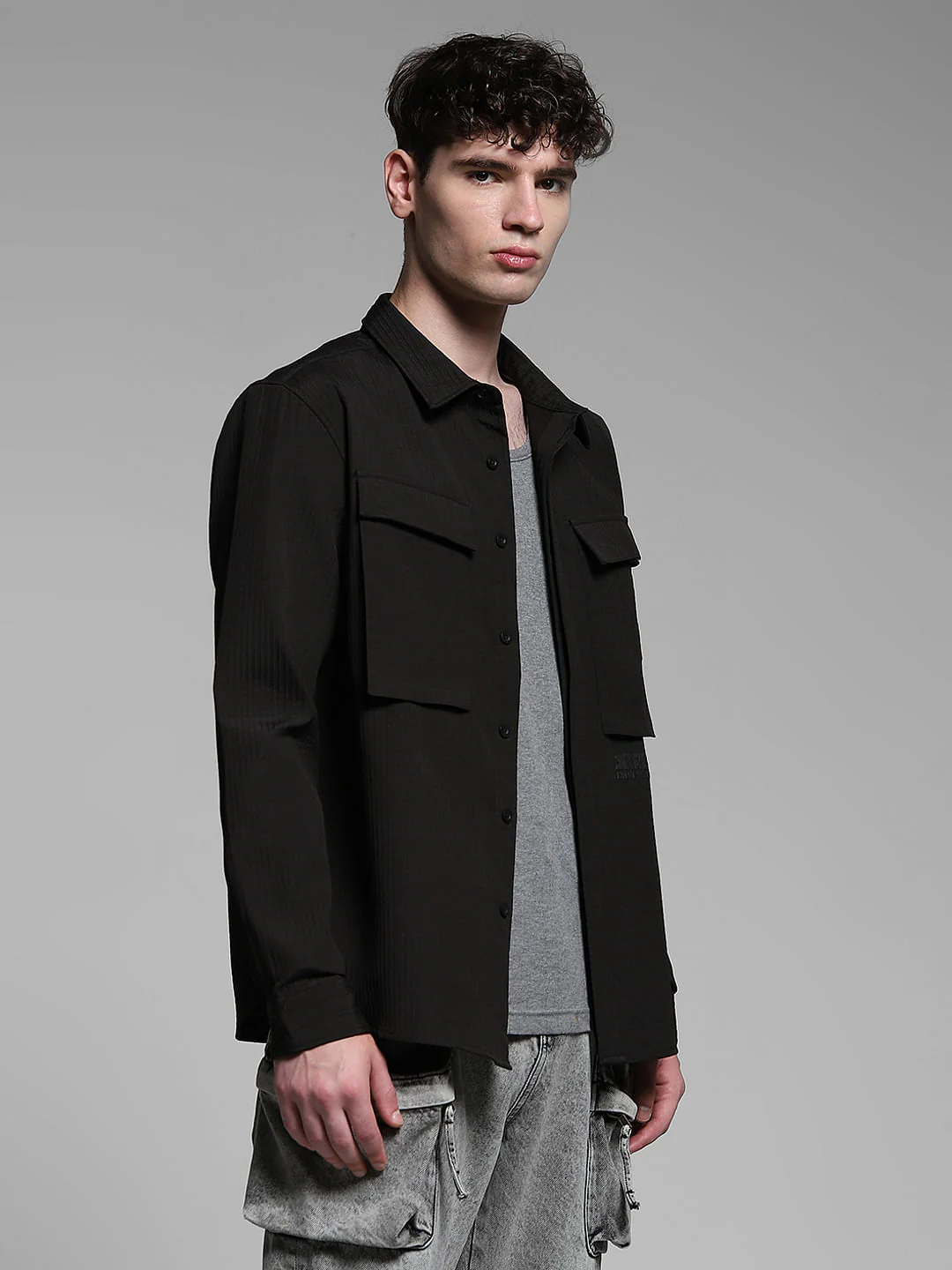 Black Patch Pocket Oversized Shirt - Image 3