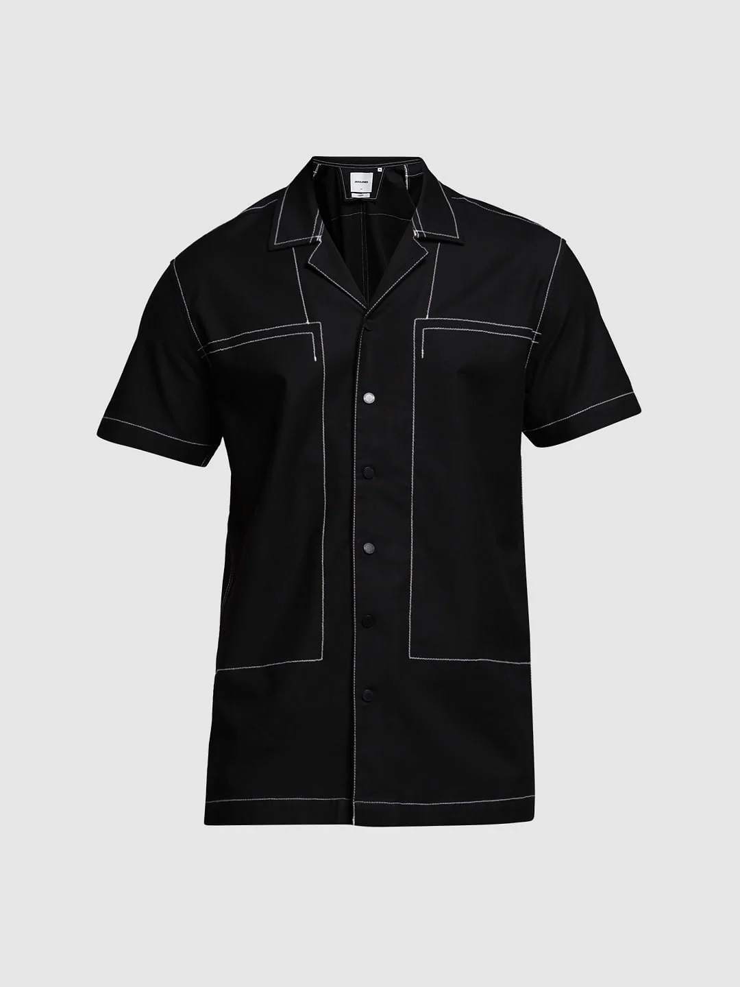 Black Contrast Stitch Short Sleeves Shirt - Image 7