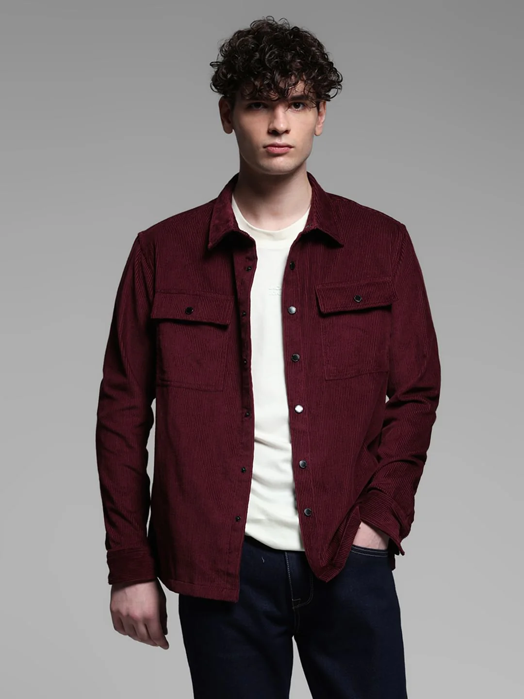 Maroon Oversized Corduroy Shirt - Image 2