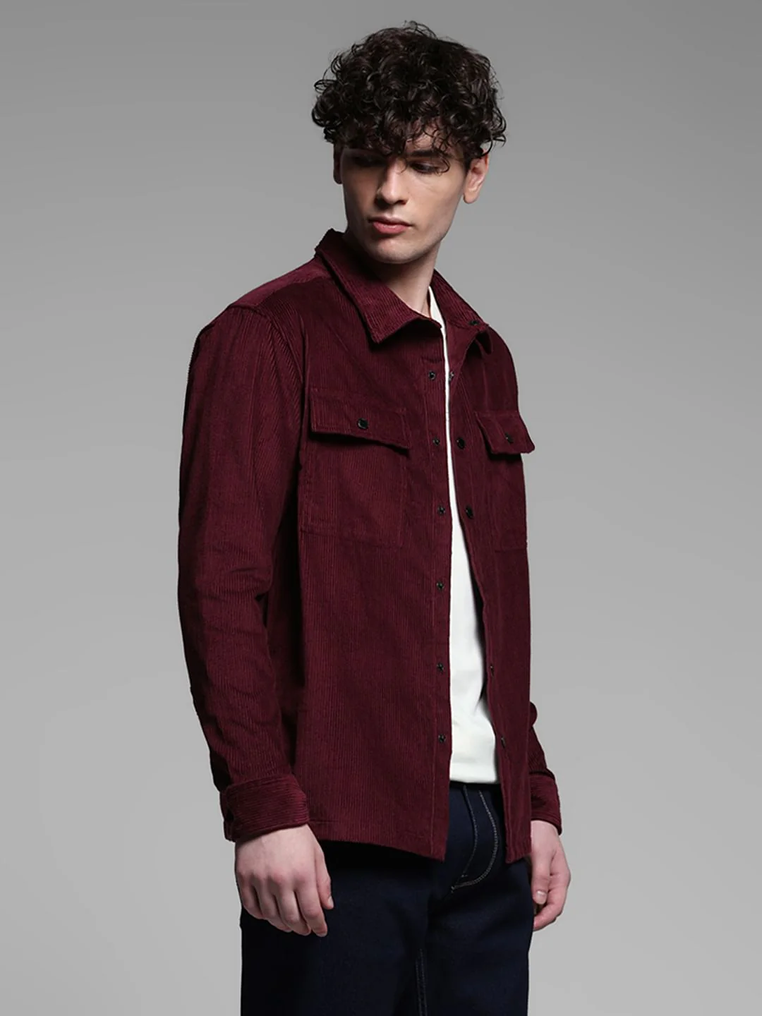 Maroon Oversized Corduroy Shirt - Image 3