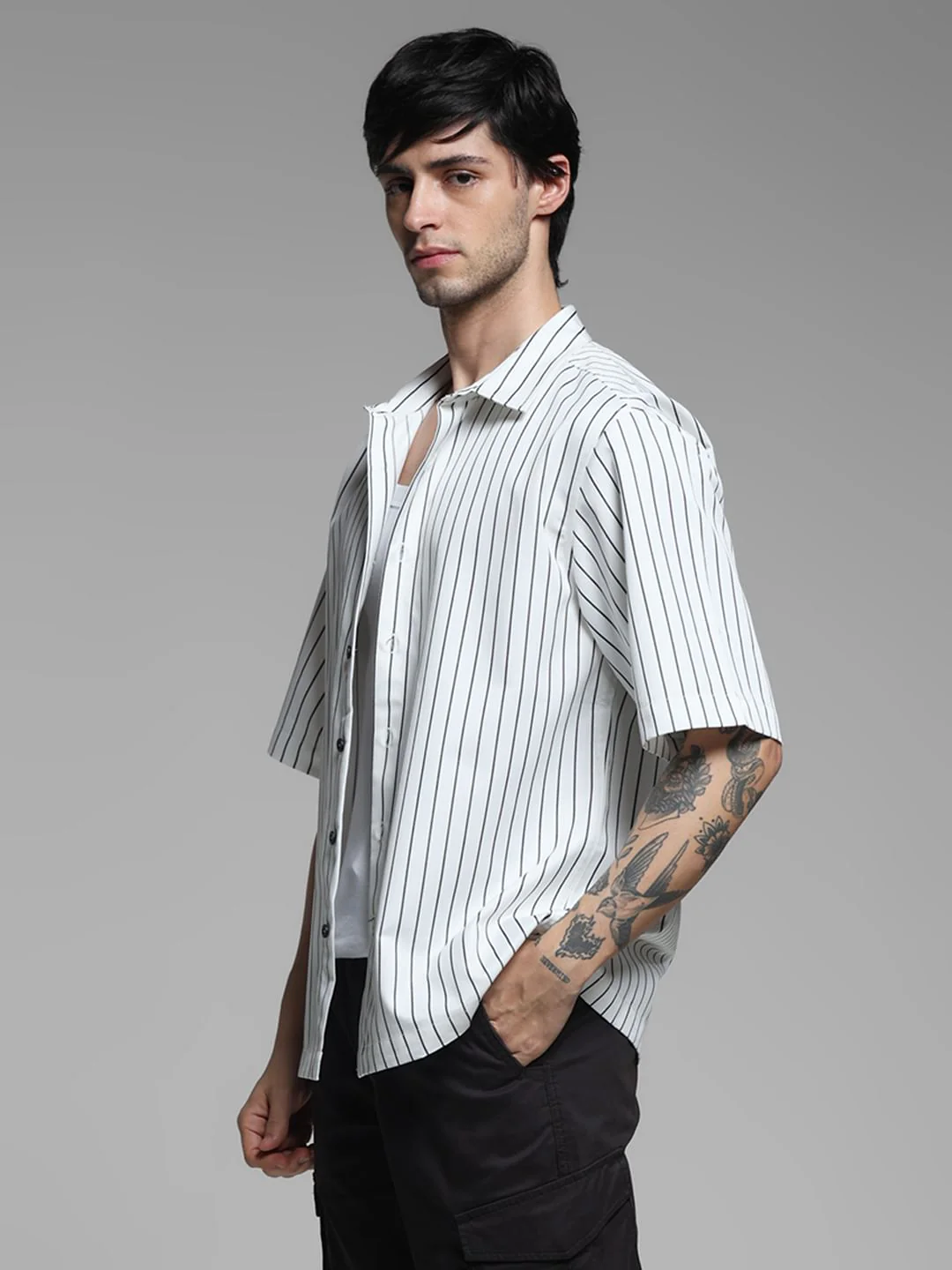 White Striped Embroidered Shirt - Image 3