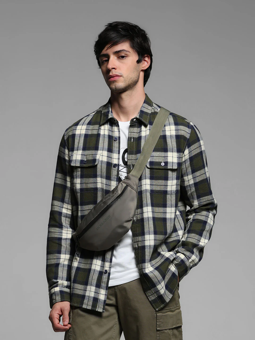 Grey Gingham Plaid Full Sleeves Shirt