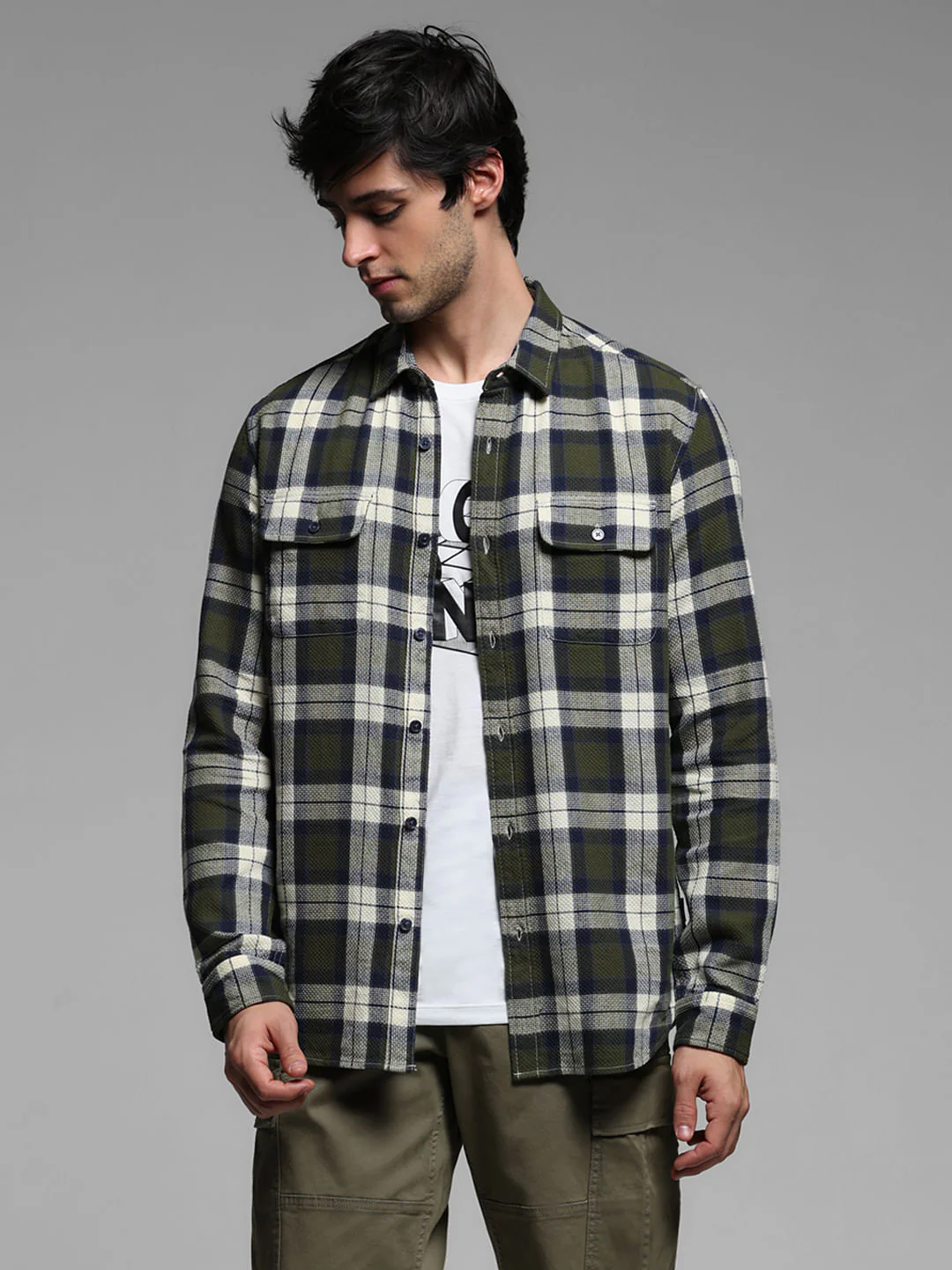 Grey Gingham Plaid Full Sleeves Shirt - Image 2