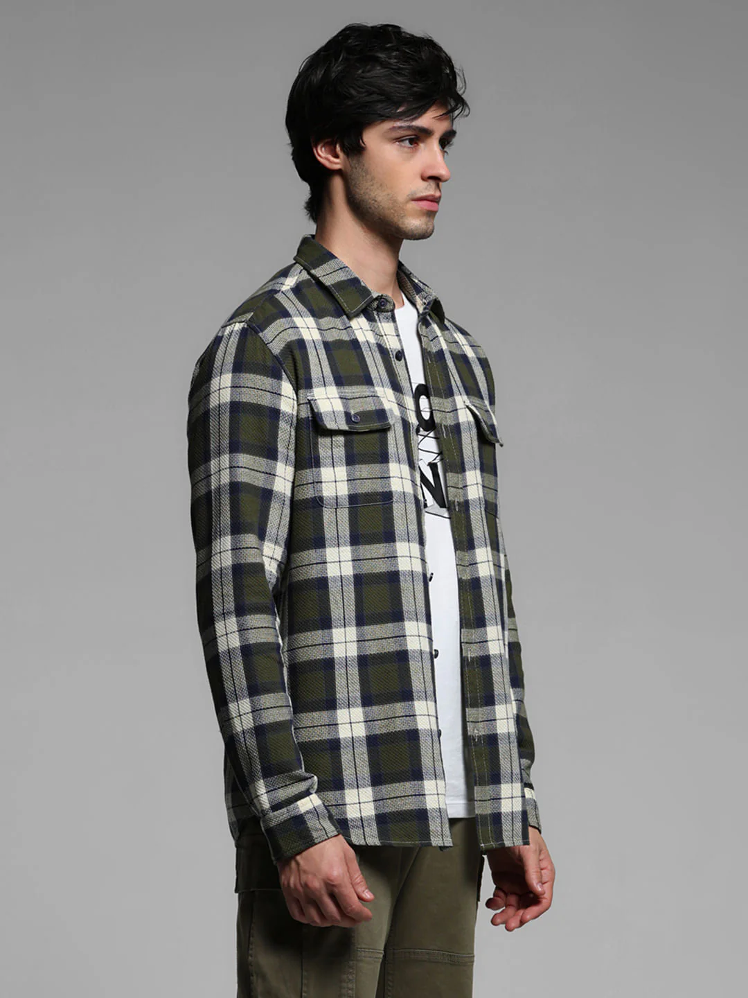 Grey Gingham Plaid Full Sleeves Shirt - Image 3
