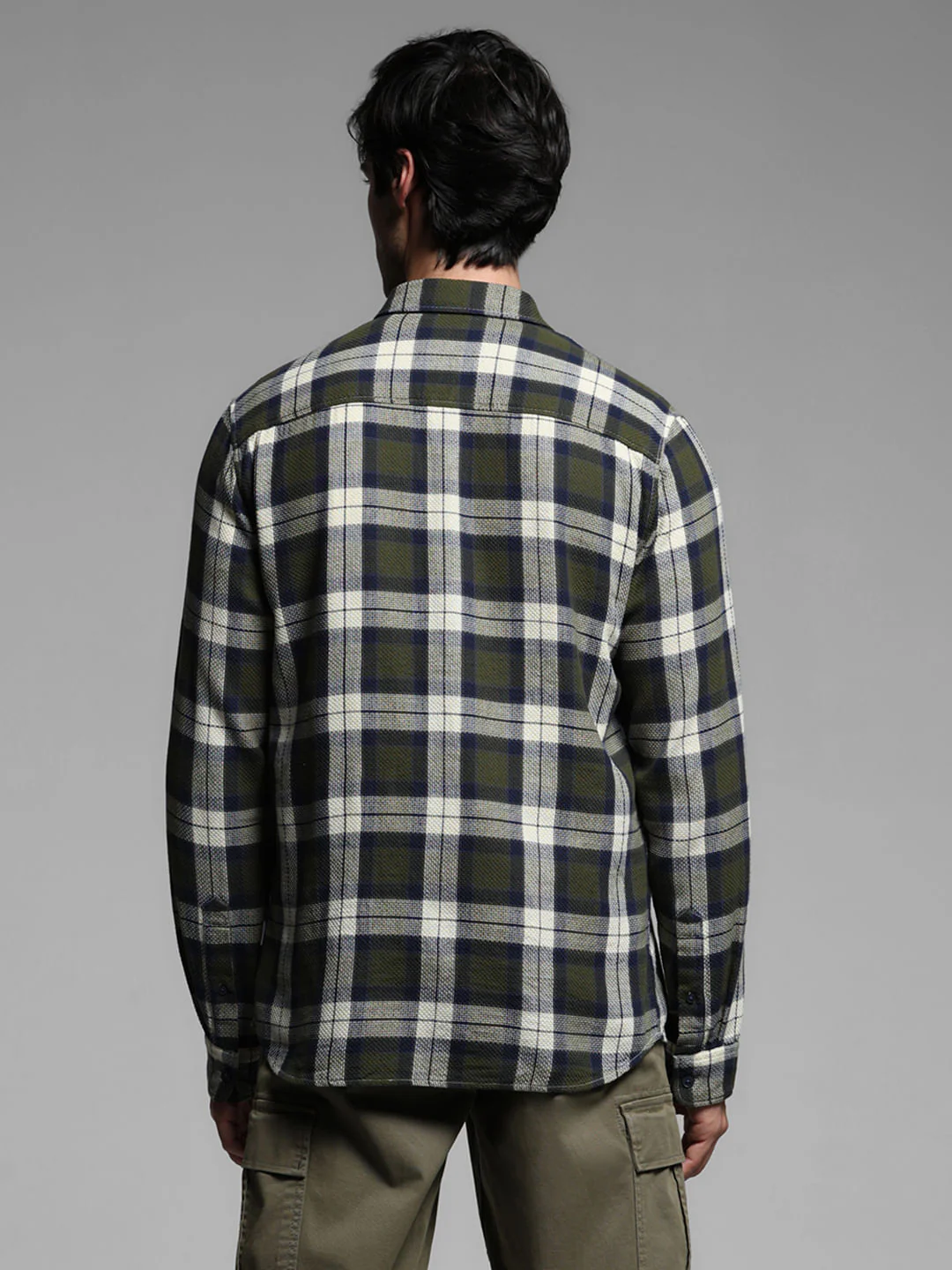 Grey Gingham Plaid Full Sleeves Shirt - Image 4