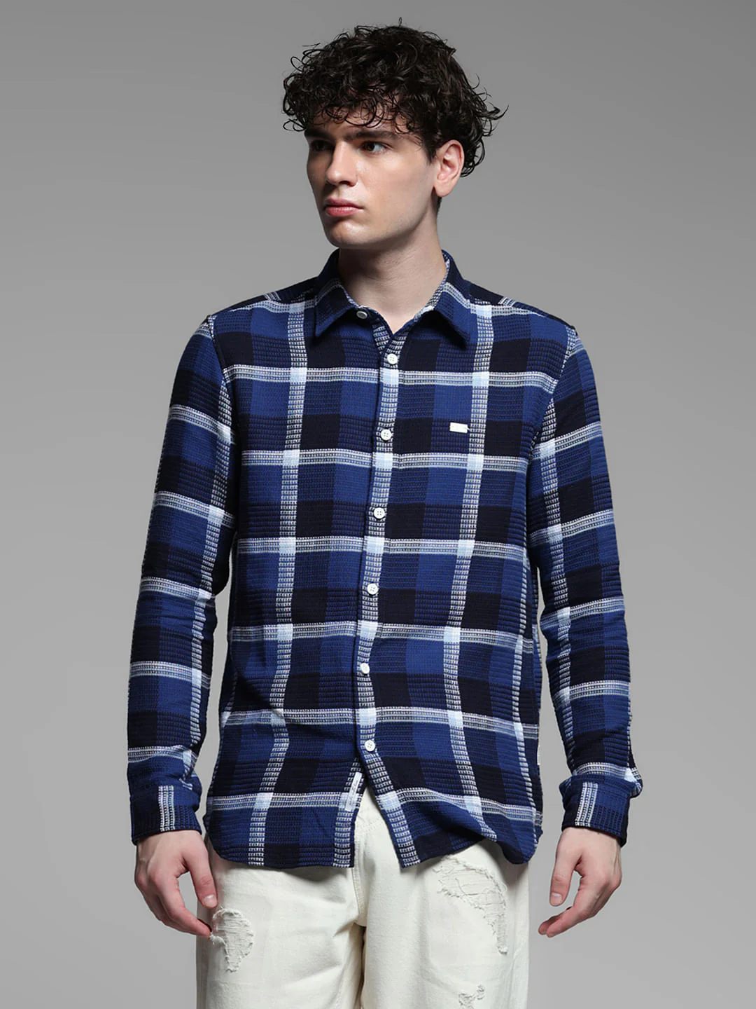 Blue Check Cotton Shirt - Image 2