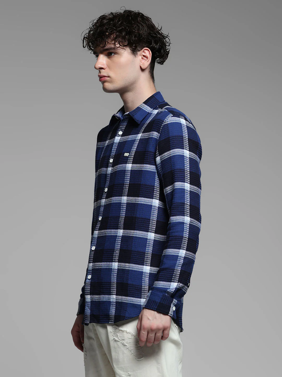 Blue Check Cotton Shirt - Image 3