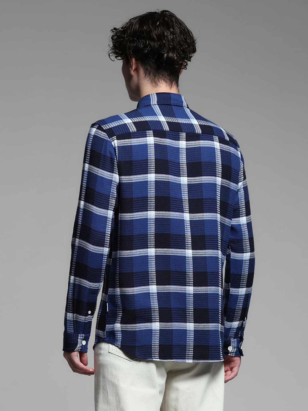 Blue Check Cotton Shirt - Image 4