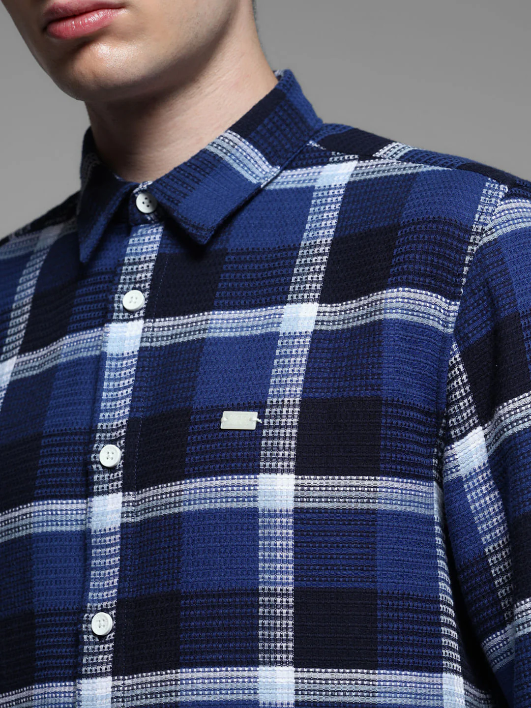 Blue Check Cotton Shirt - Image 5