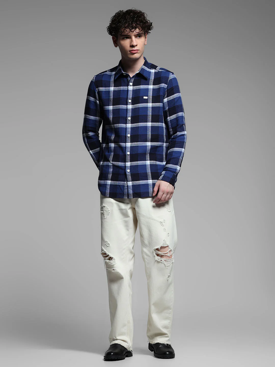 Blue Check Cotton Shirt - Image 6