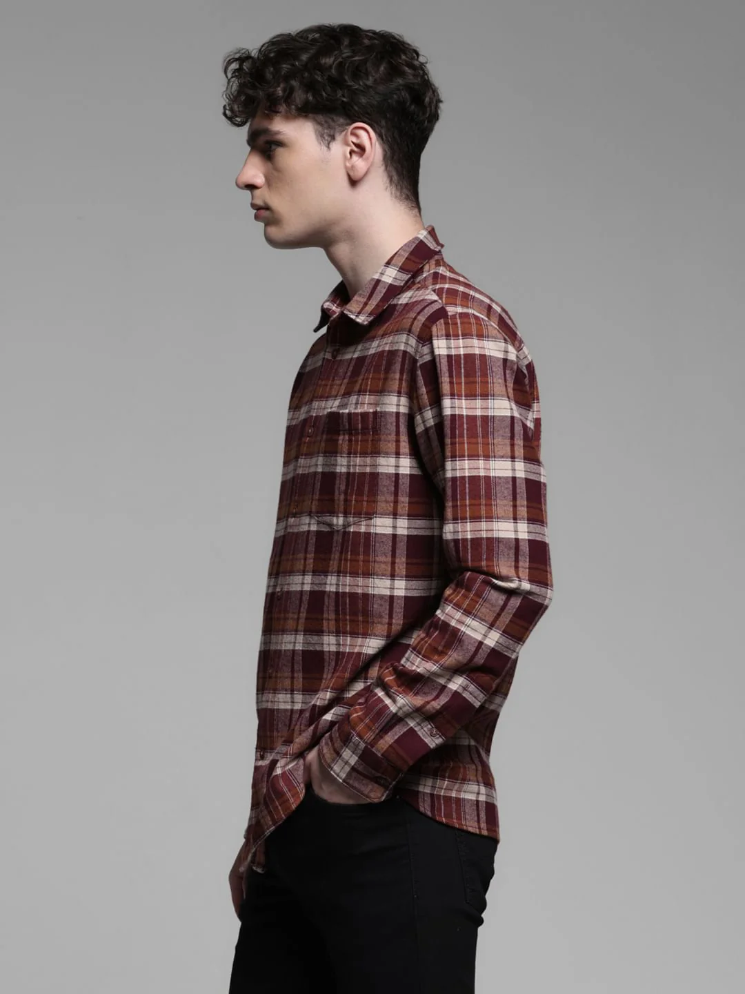 BRICK RED CHECK SHIRT - Image 3