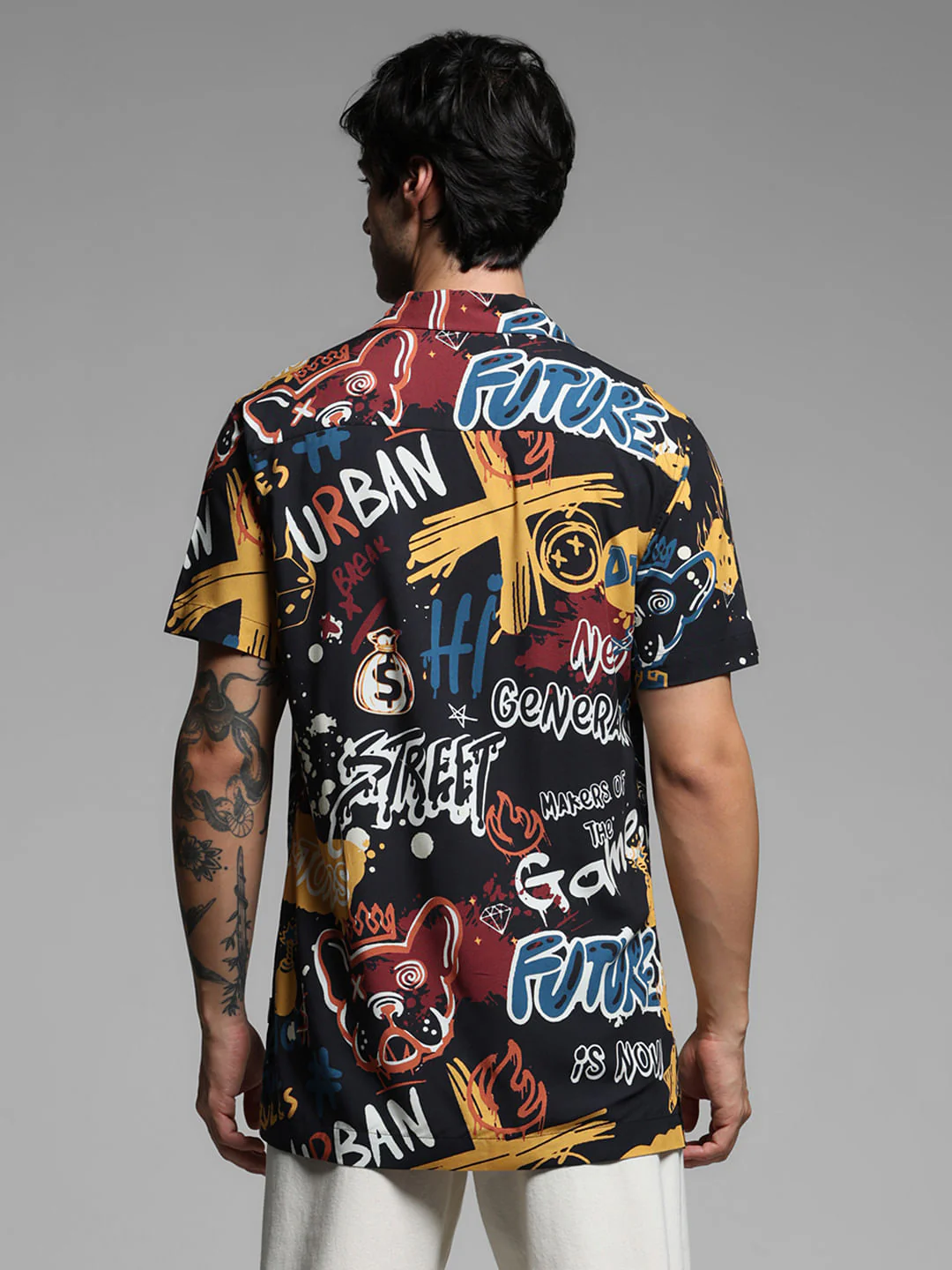 Black Graphic Print Short Sleeves Shirt - Image 4