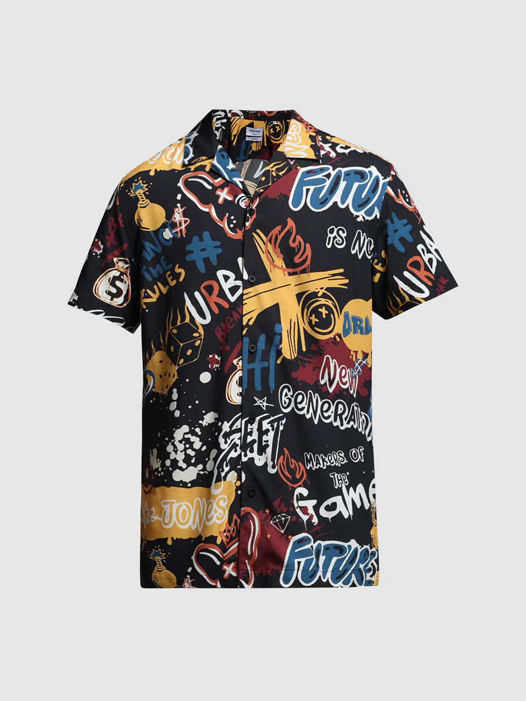 Black Graphic Print Short Sleeves Shirt - Image 7