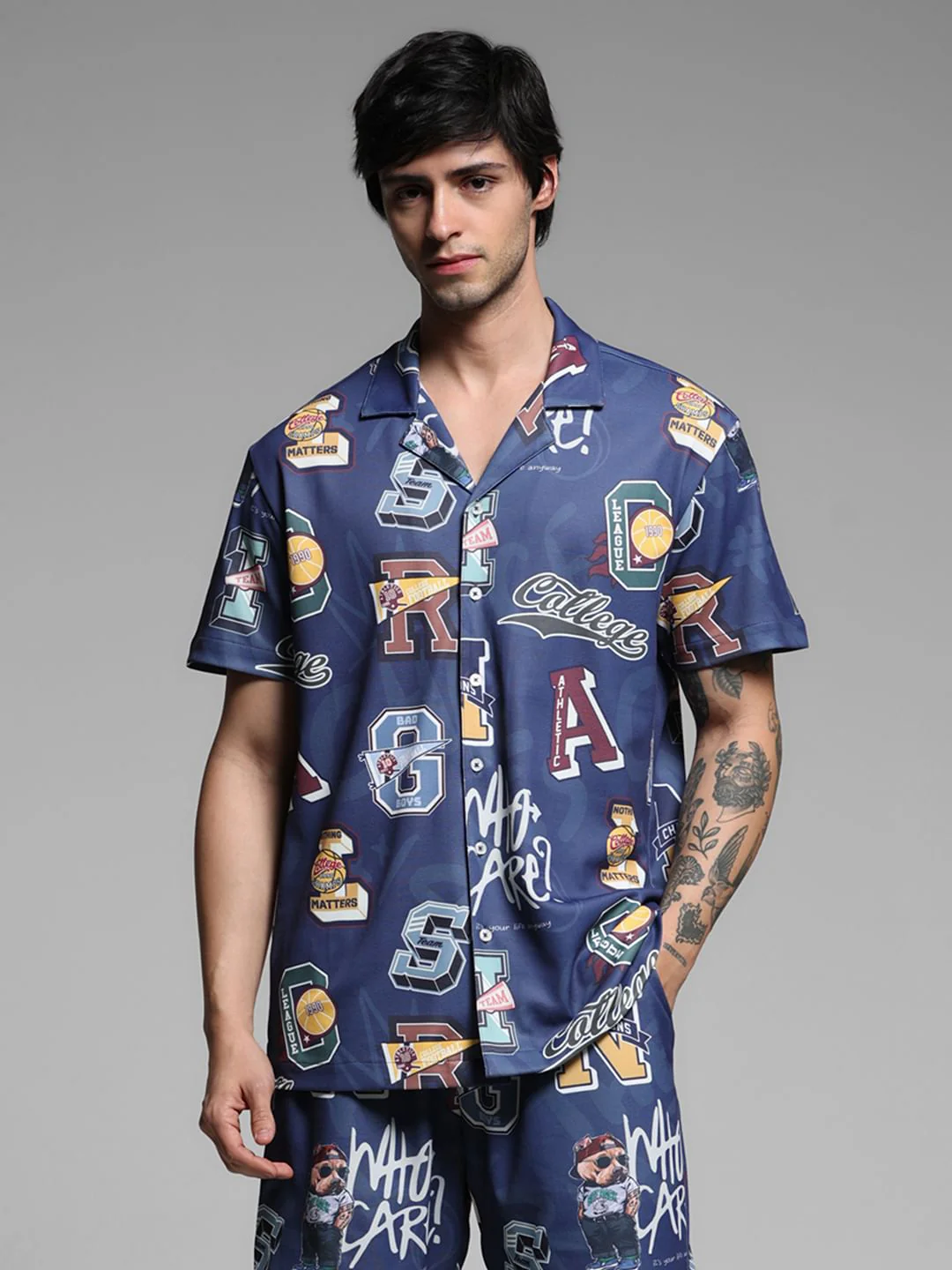 Blue Varsity Print Co-ord Set Shirt - Image 2