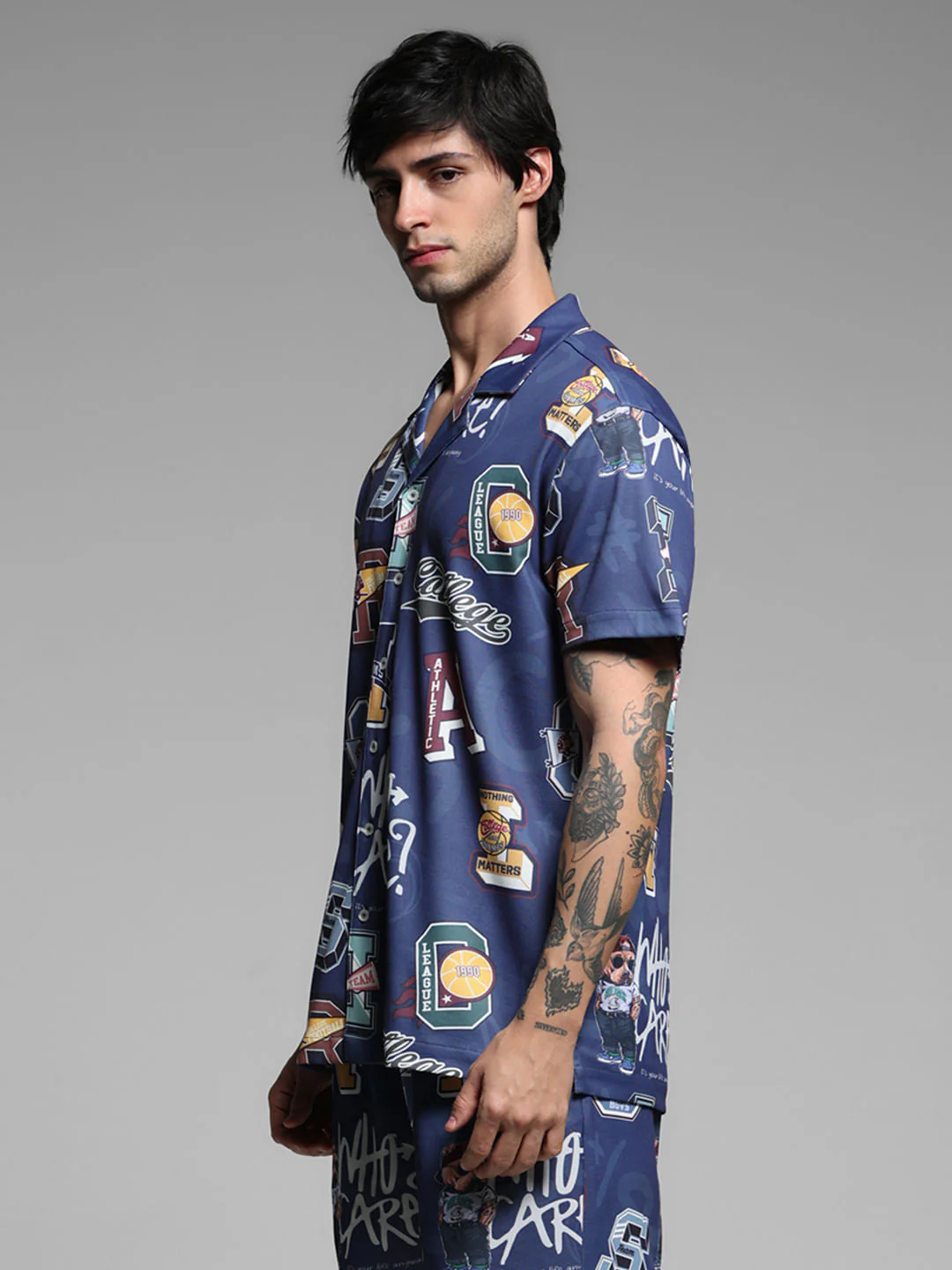 Blue Varsity Print Co-ord Set Shirt - Image 3