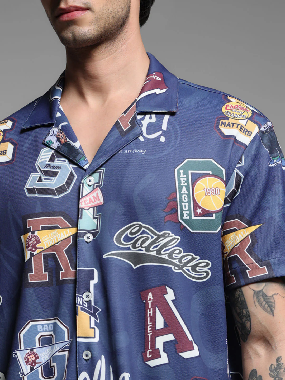 Blue Varsity Print Co-ord Set Shirt - Image 5