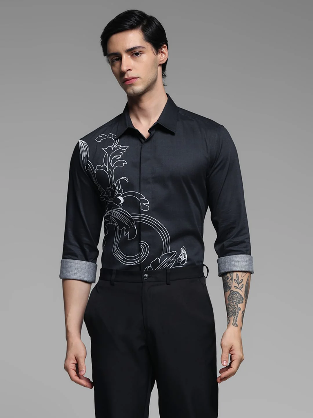Black Abstract Print Cotton Shirt - Image 2