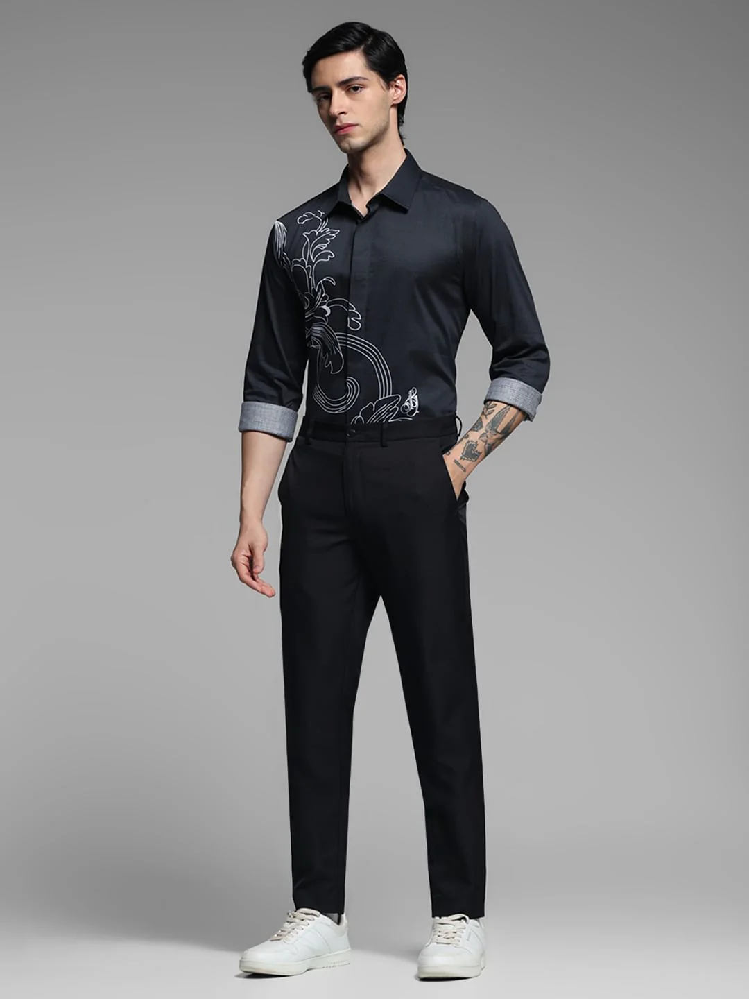 Black Abstract Print Cotton Shirt - Image 6