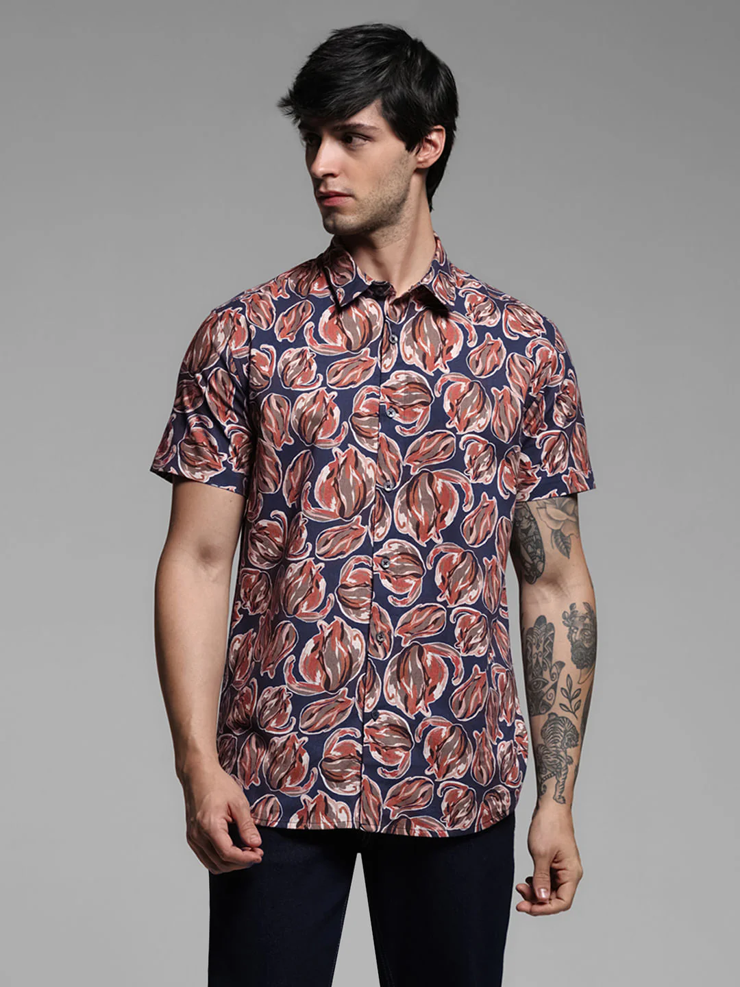 Blue Printed Short Sleeves Shirt - Image 2