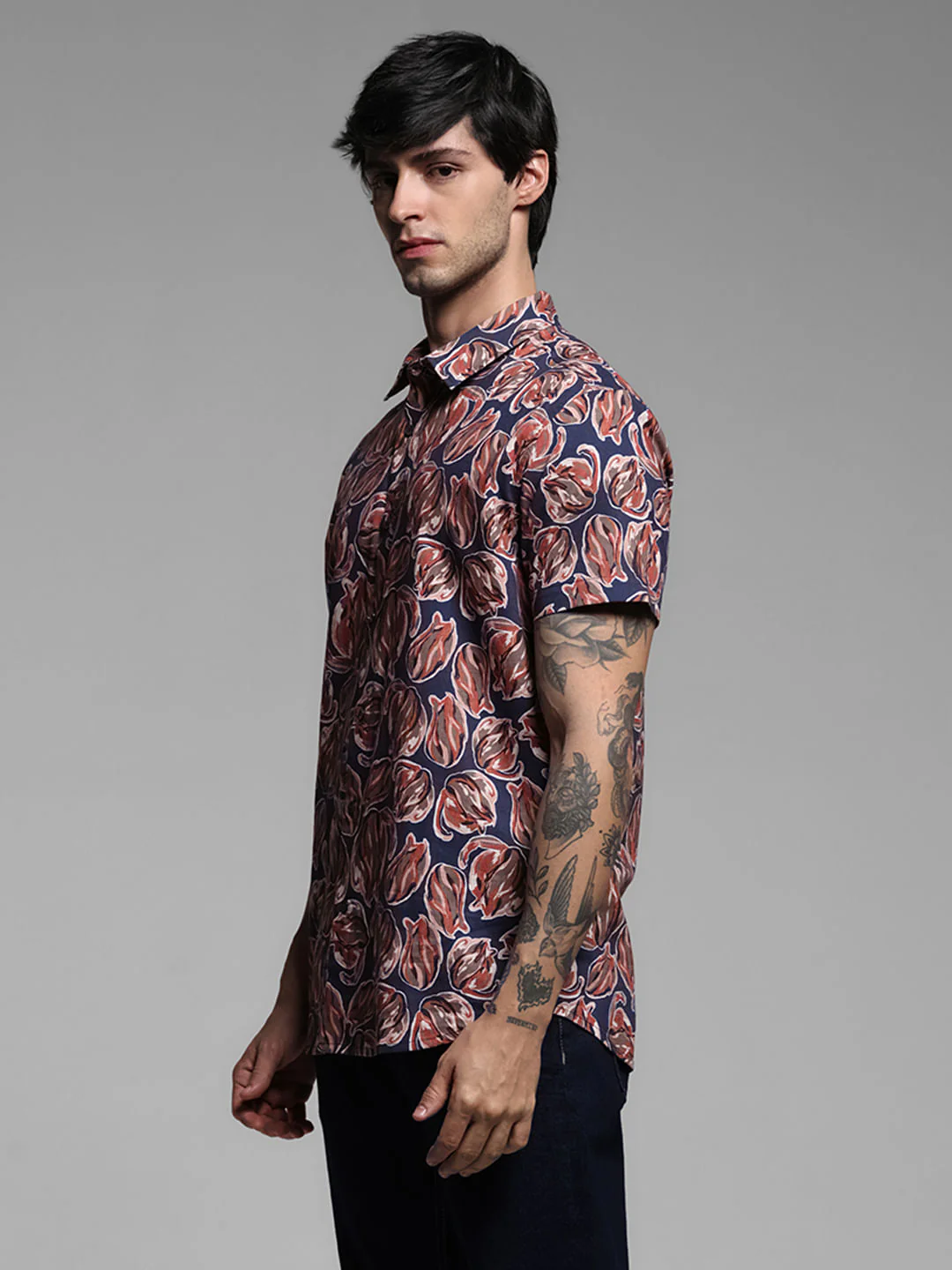 Blue Printed Short Sleeves Shirt - Image 3