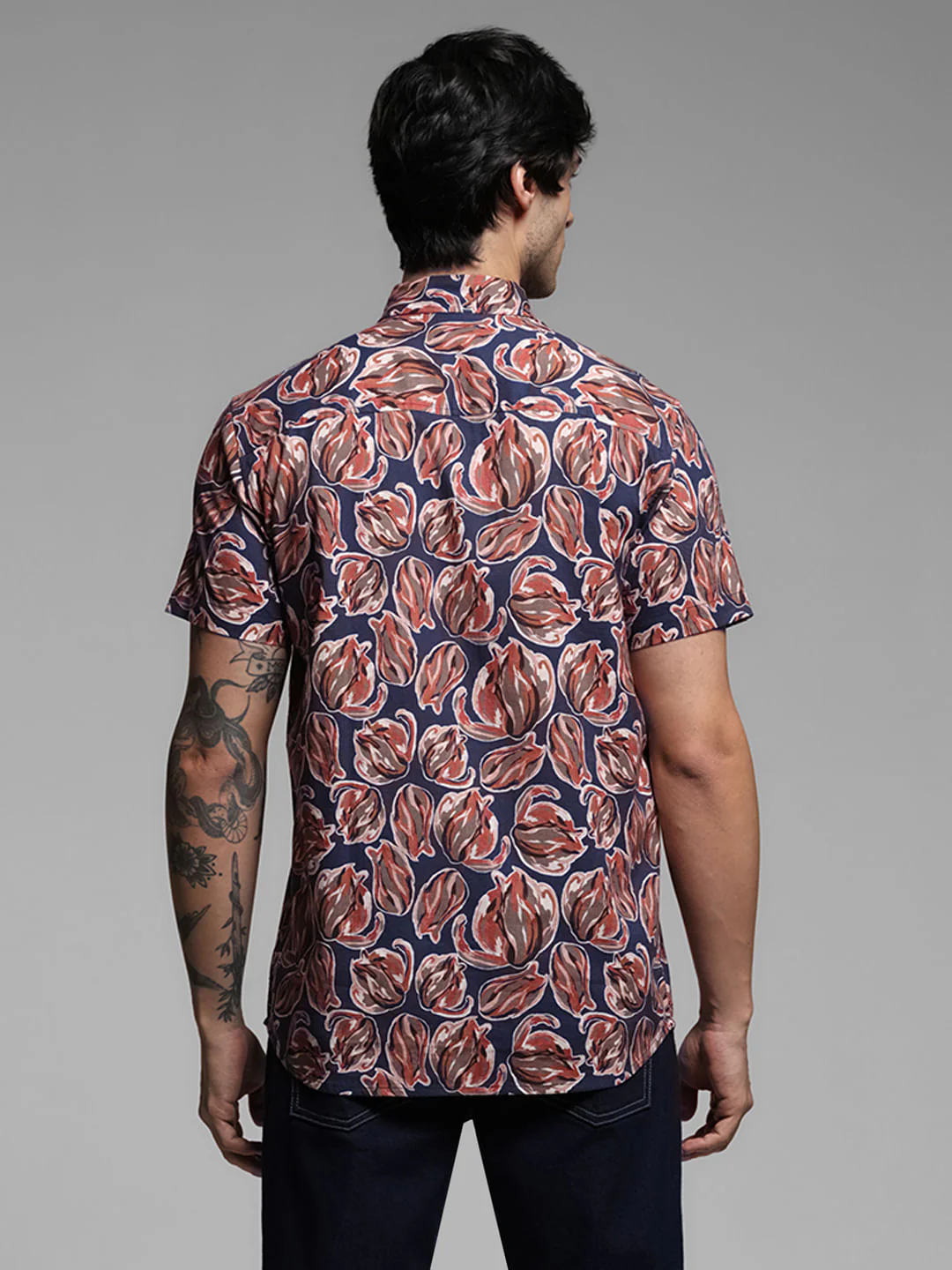 Blue Printed Short Sleeves Shirt - Image 4