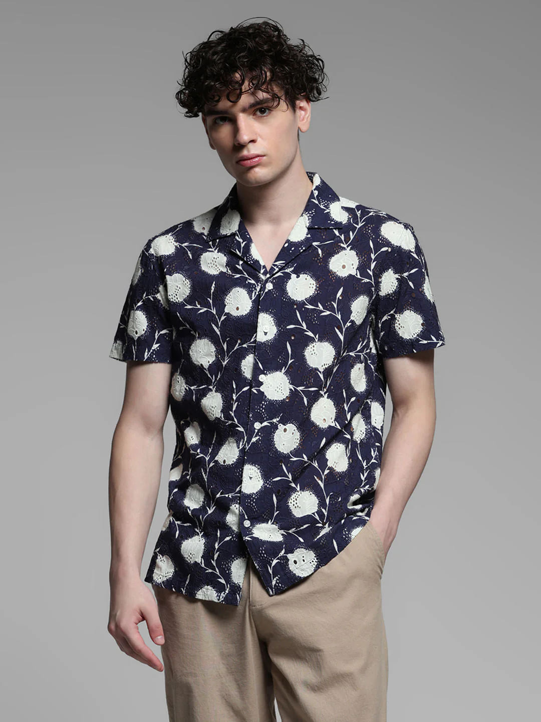 Blue Floral Embroidered Shirt - Image 2