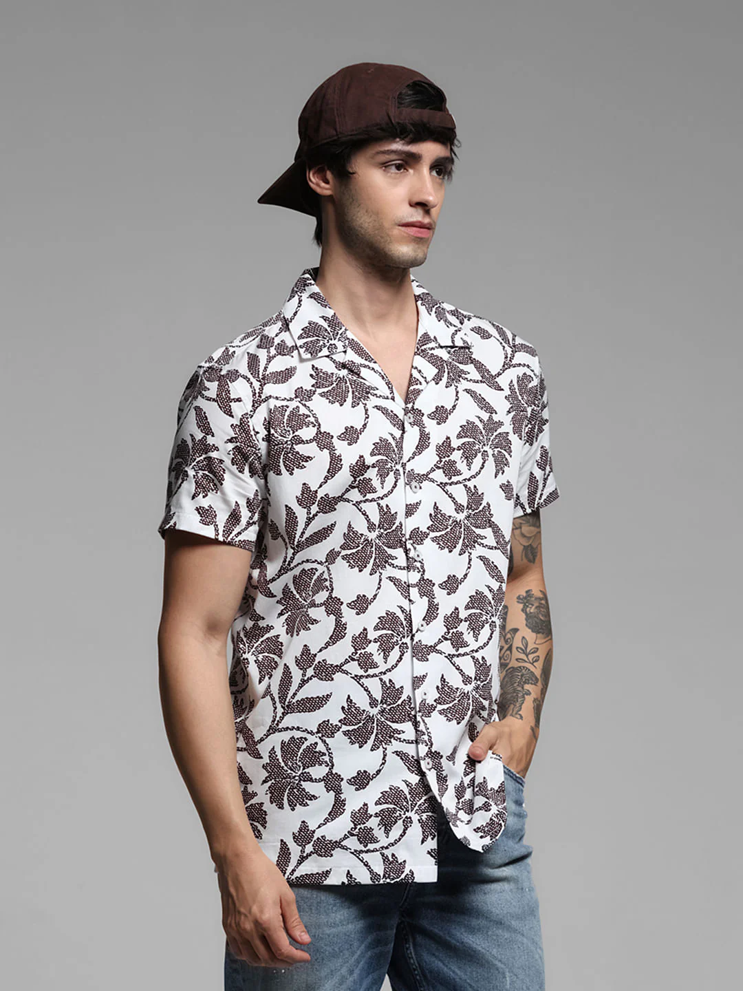 White Printed Short Sleeves Shirt