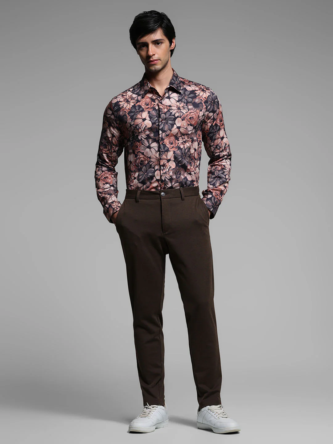 Brown Floral Cotton Full Sleeves Shirt - Image 6
