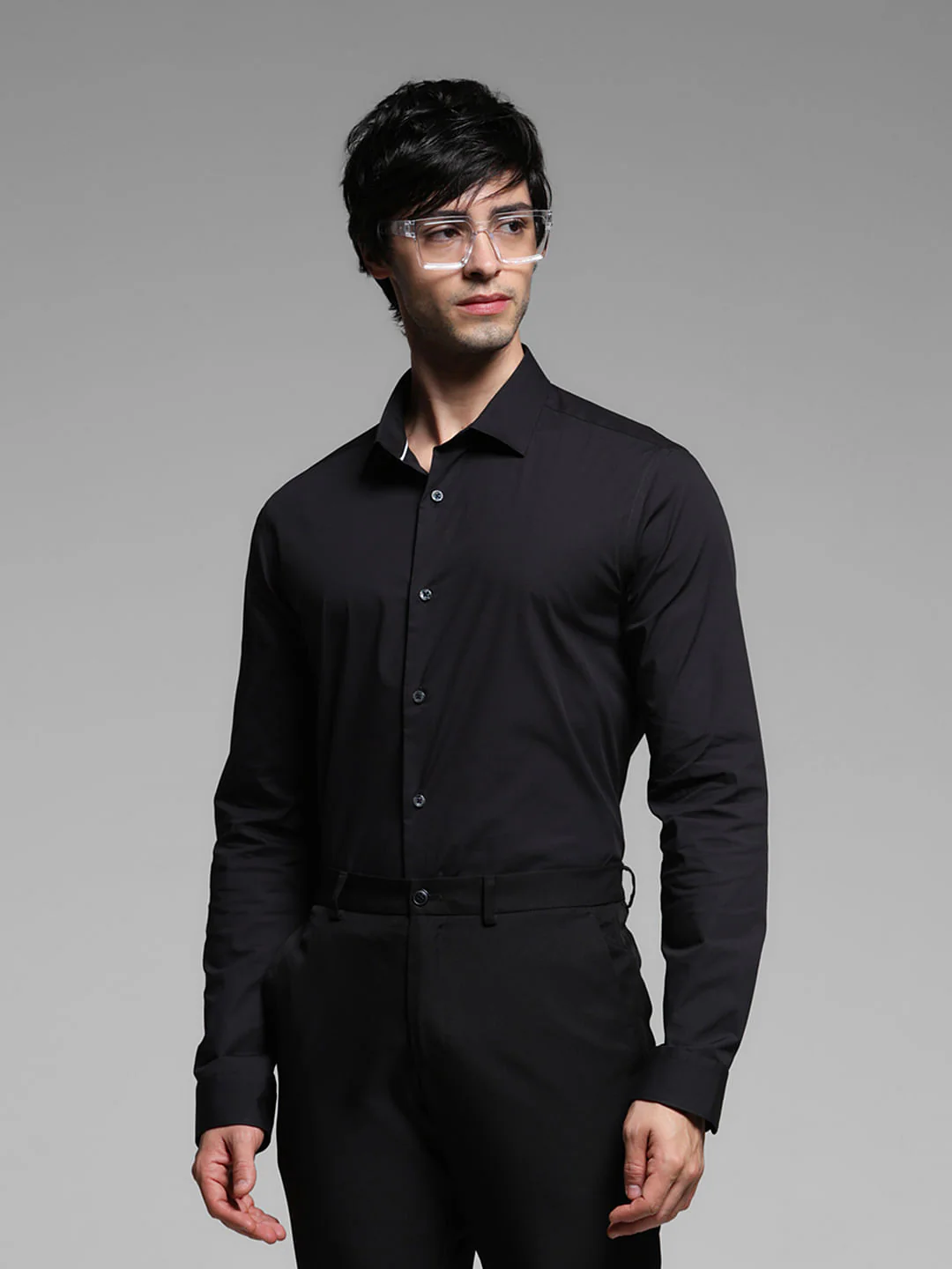 Black Cotton Stretch Formal Shirt