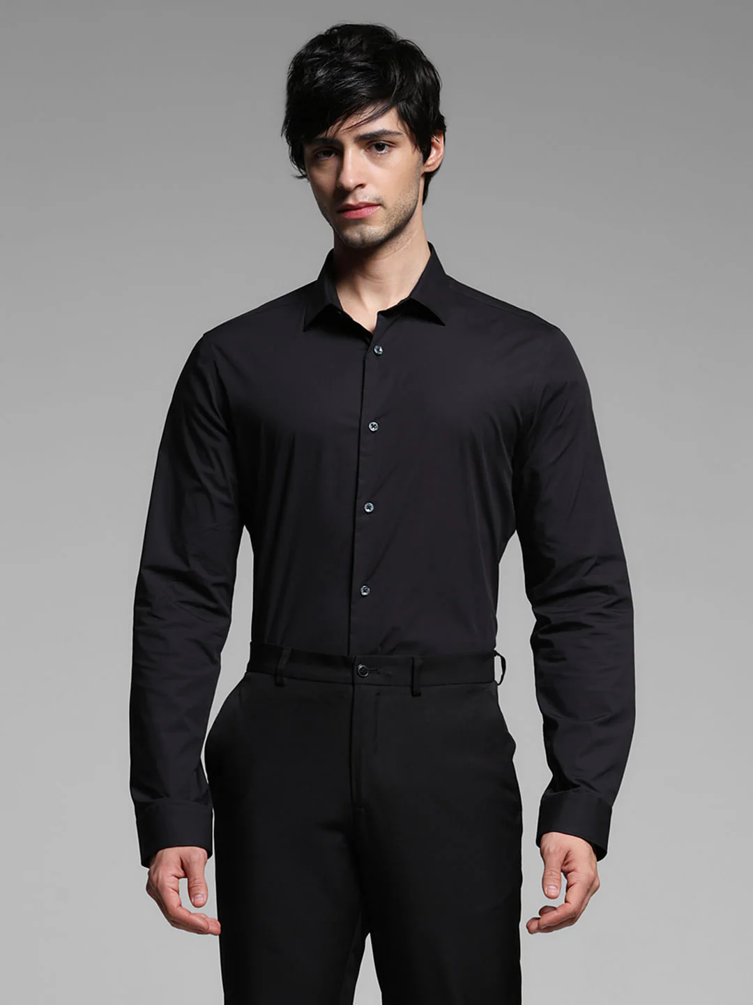 Black Cotton Stretch Formal Shirt - Image 2