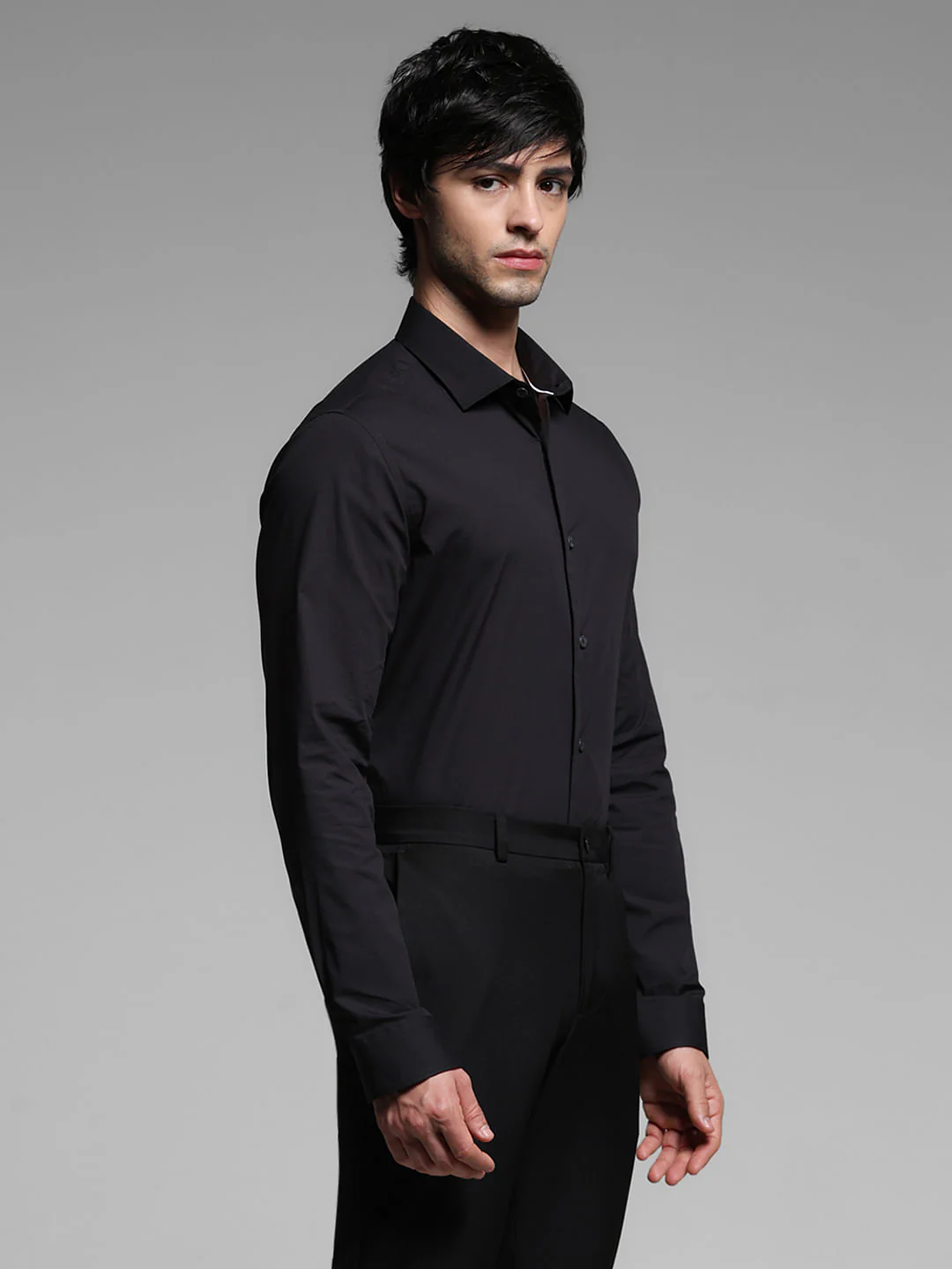 Black Cotton Stretch Formal Shirt - Image 3