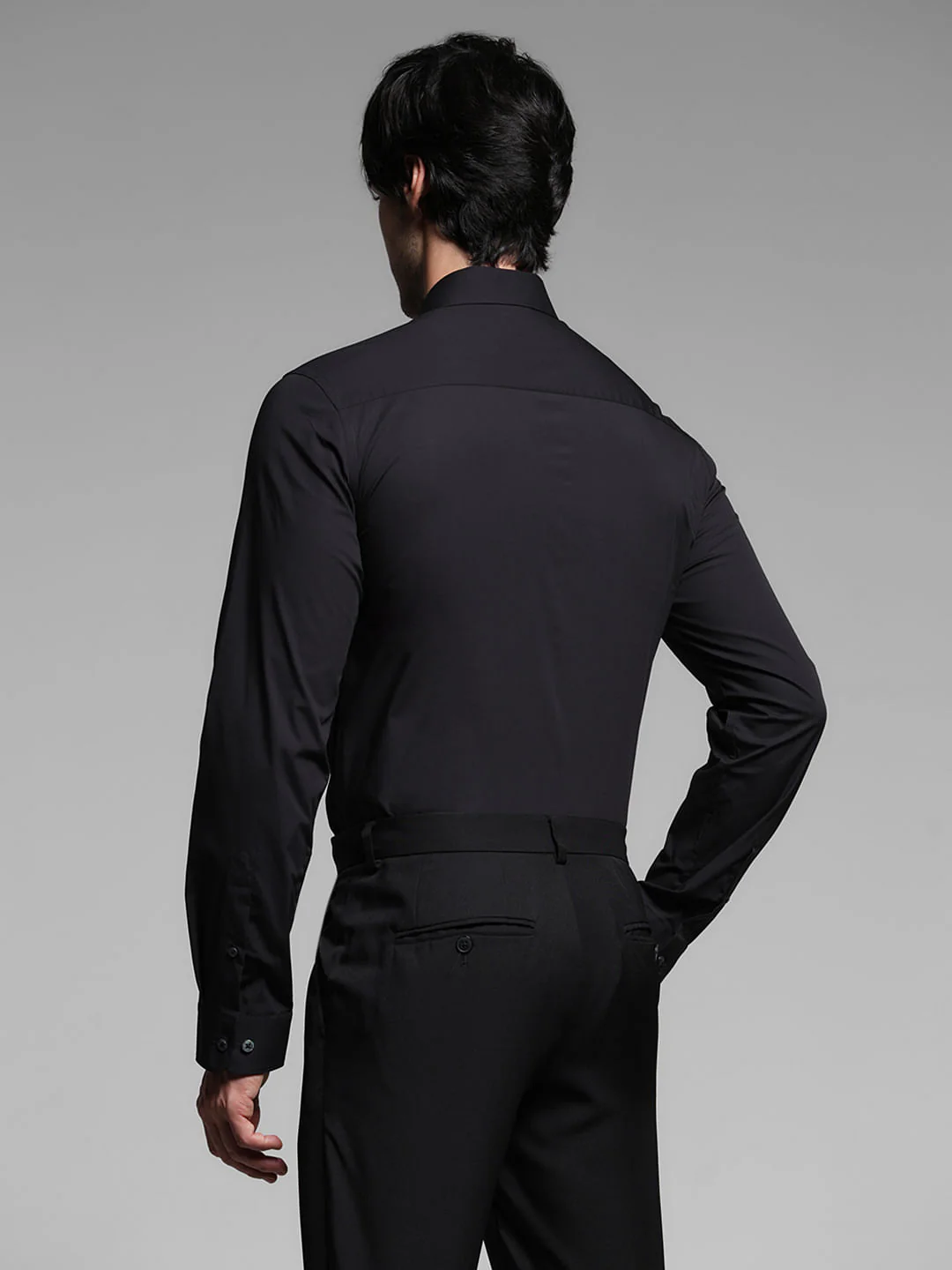 Black Cotton Stretch Formal Shirt - Image 4