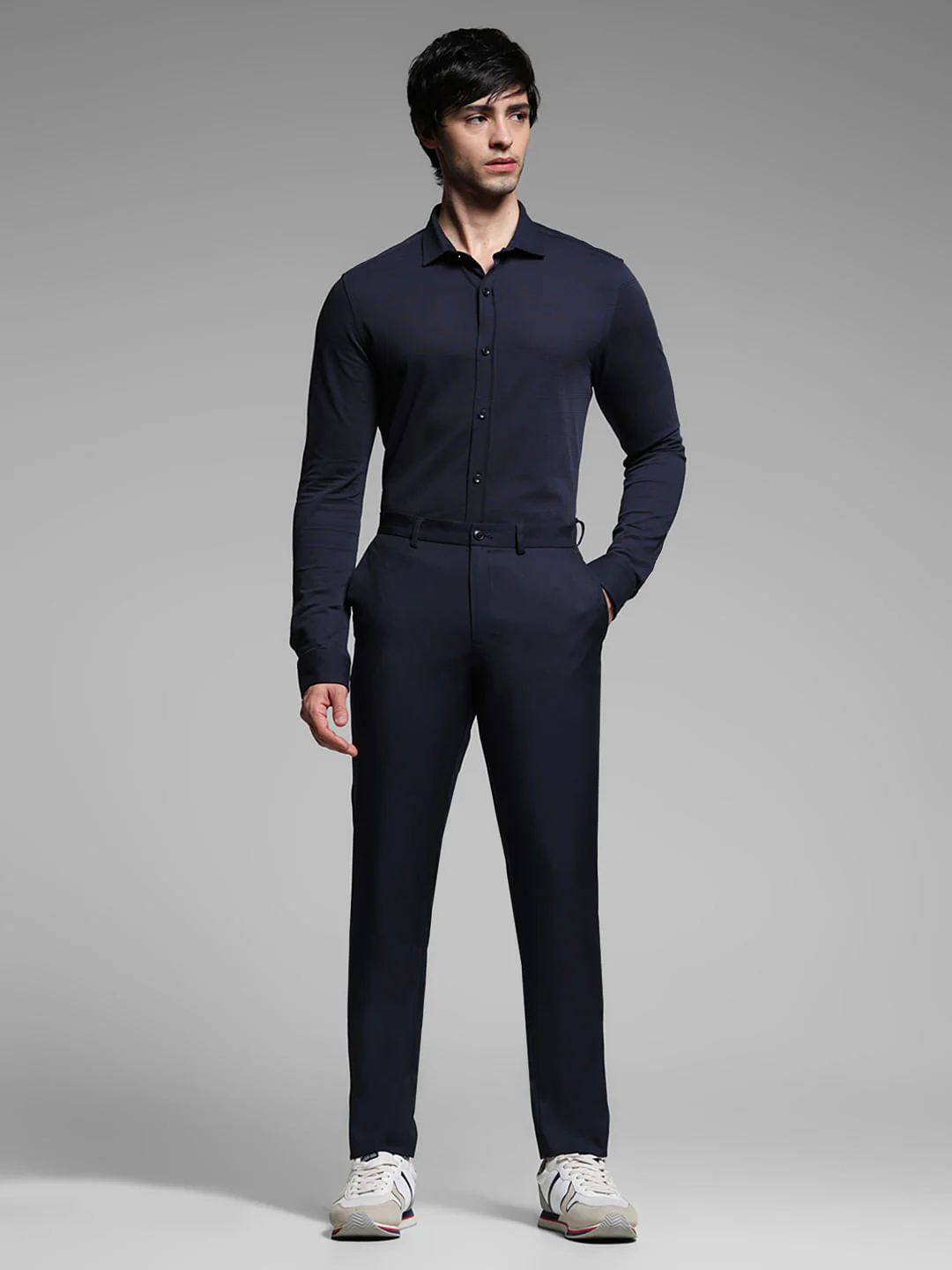 Blue Knitted Dobby Cotton Shirt - Image 6