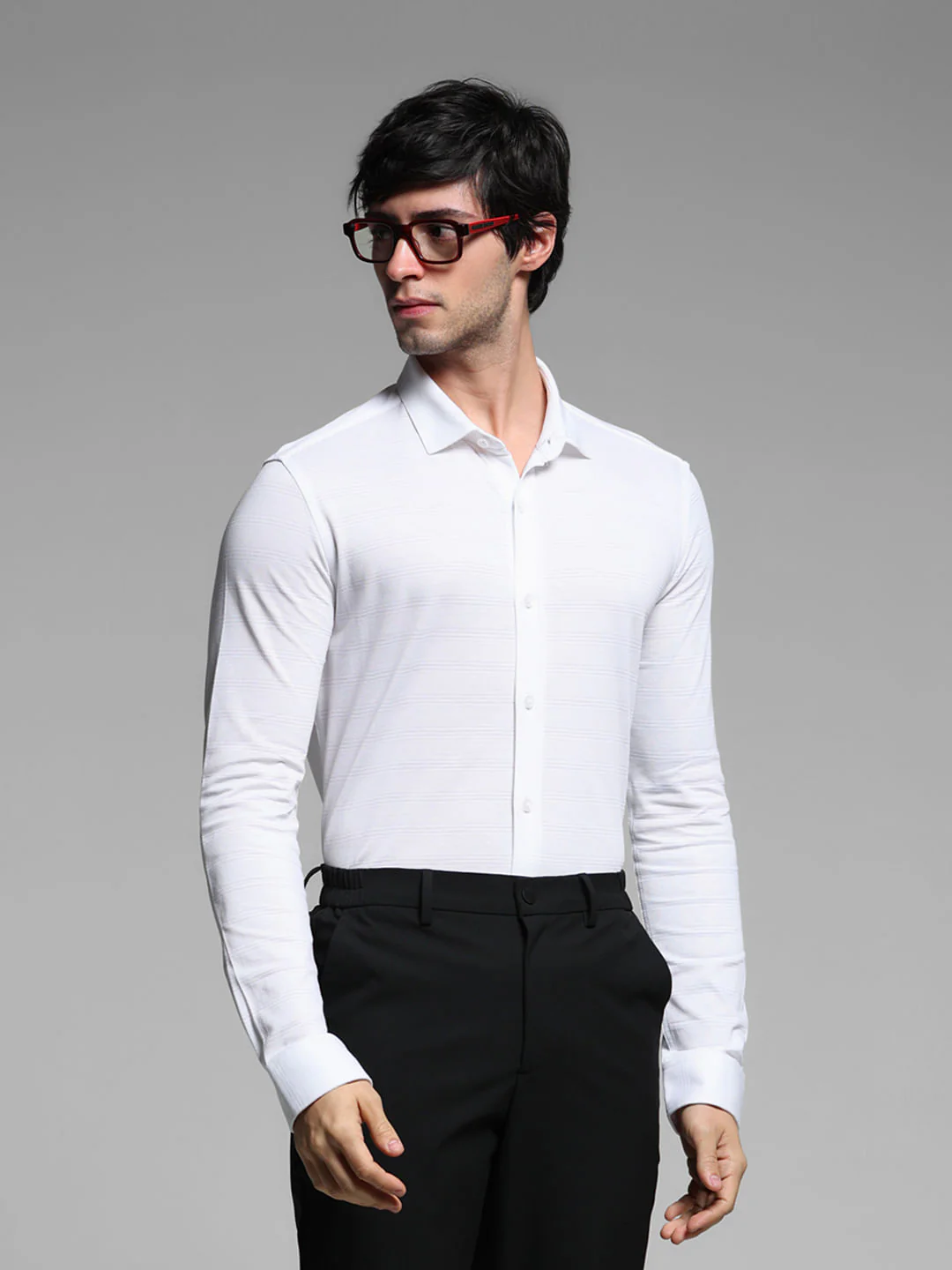 White Knitted Dobby Cotton Shirt