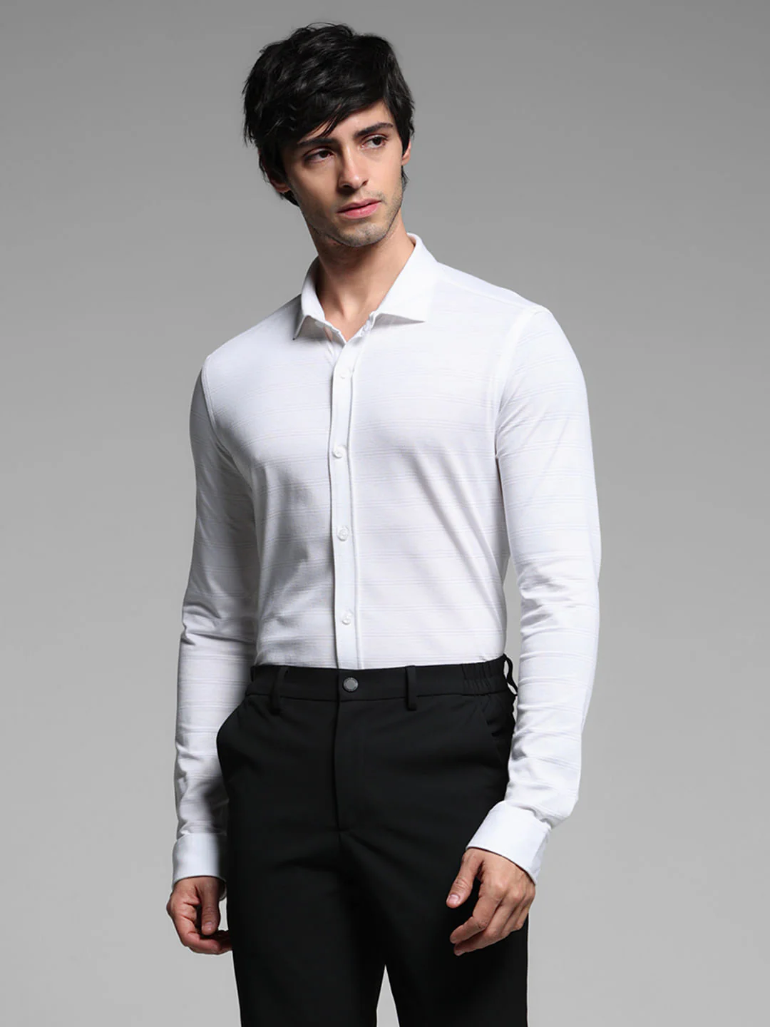 White Knitted Dobby Cotton Shirt - Image 2