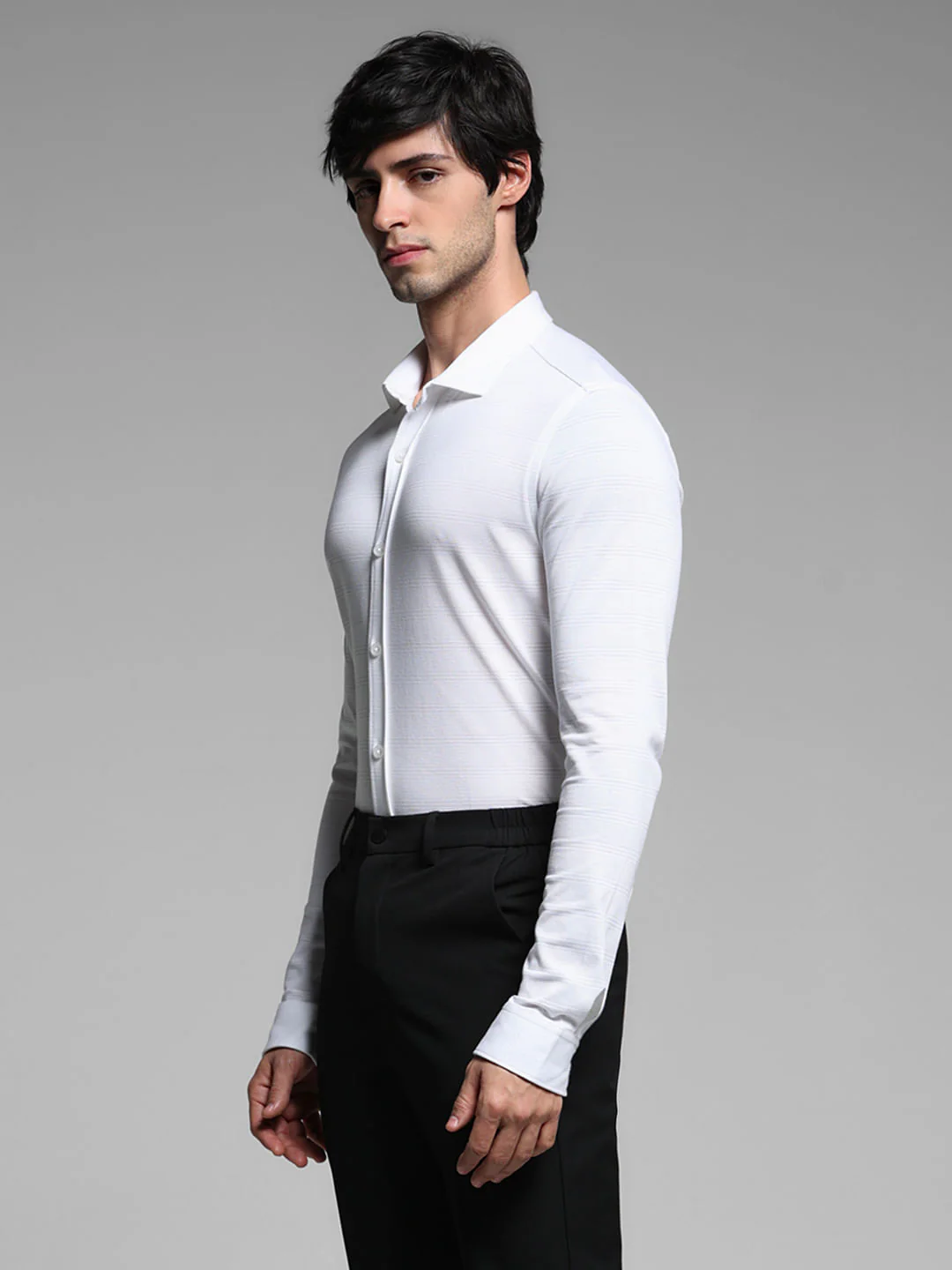 White Knitted Dobby Cotton Shirt - Image 3
