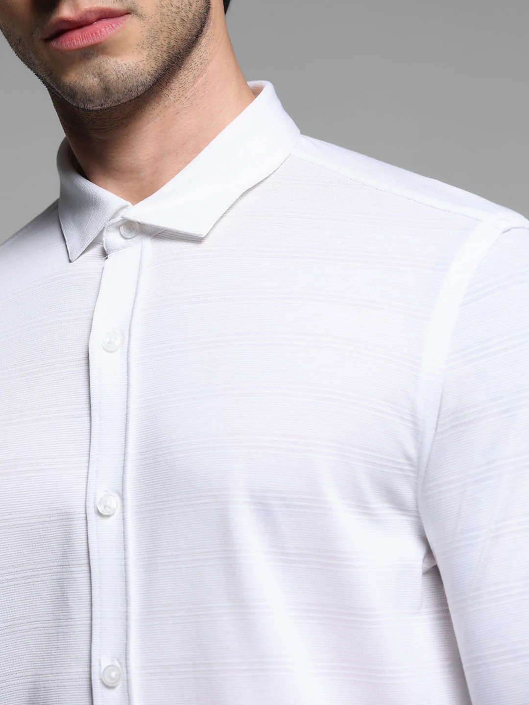 White Knitted Dobby Cotton Shirt - Image 5