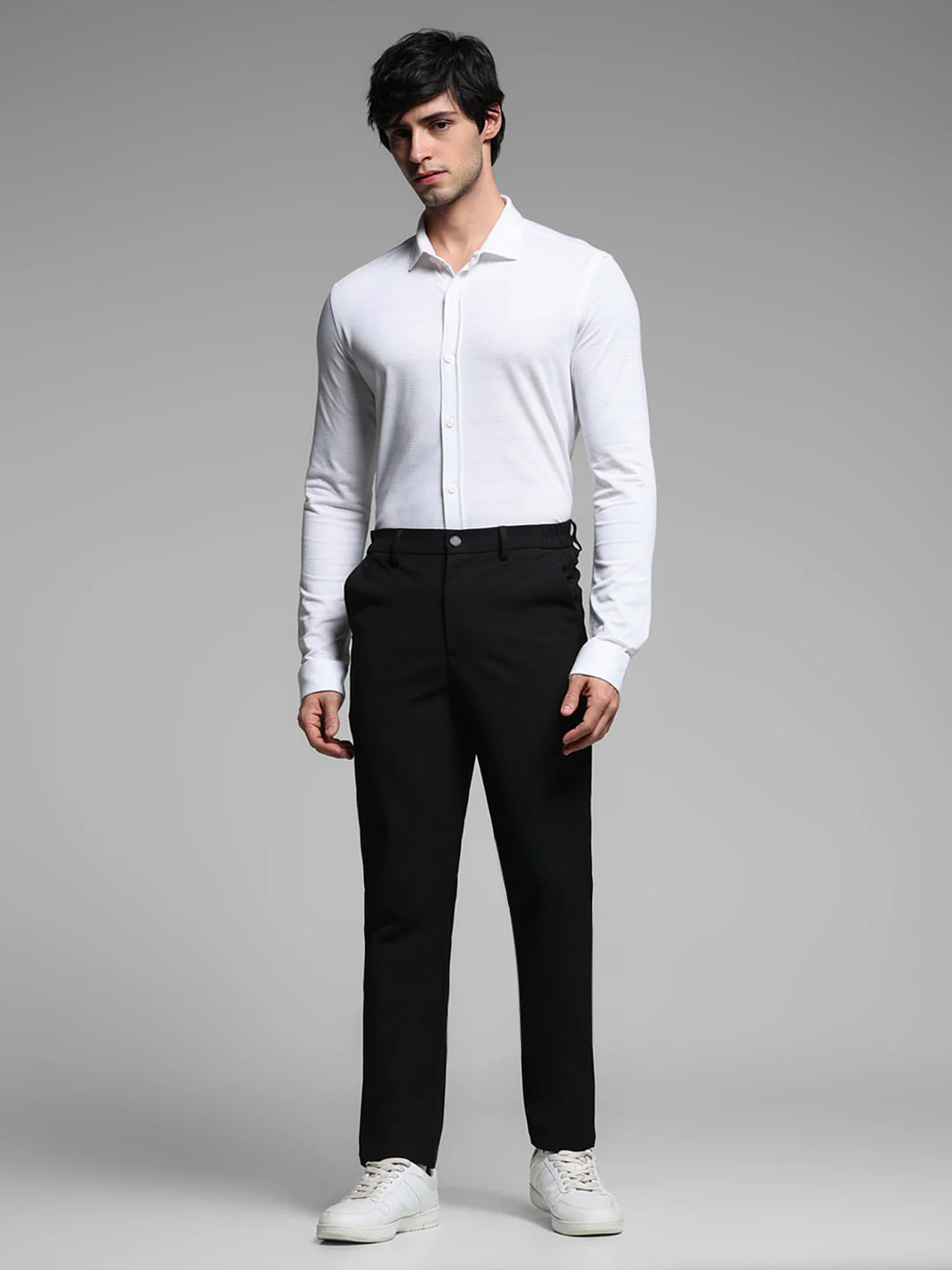 White Knitted Dobby Cotton Shirt - Image 6