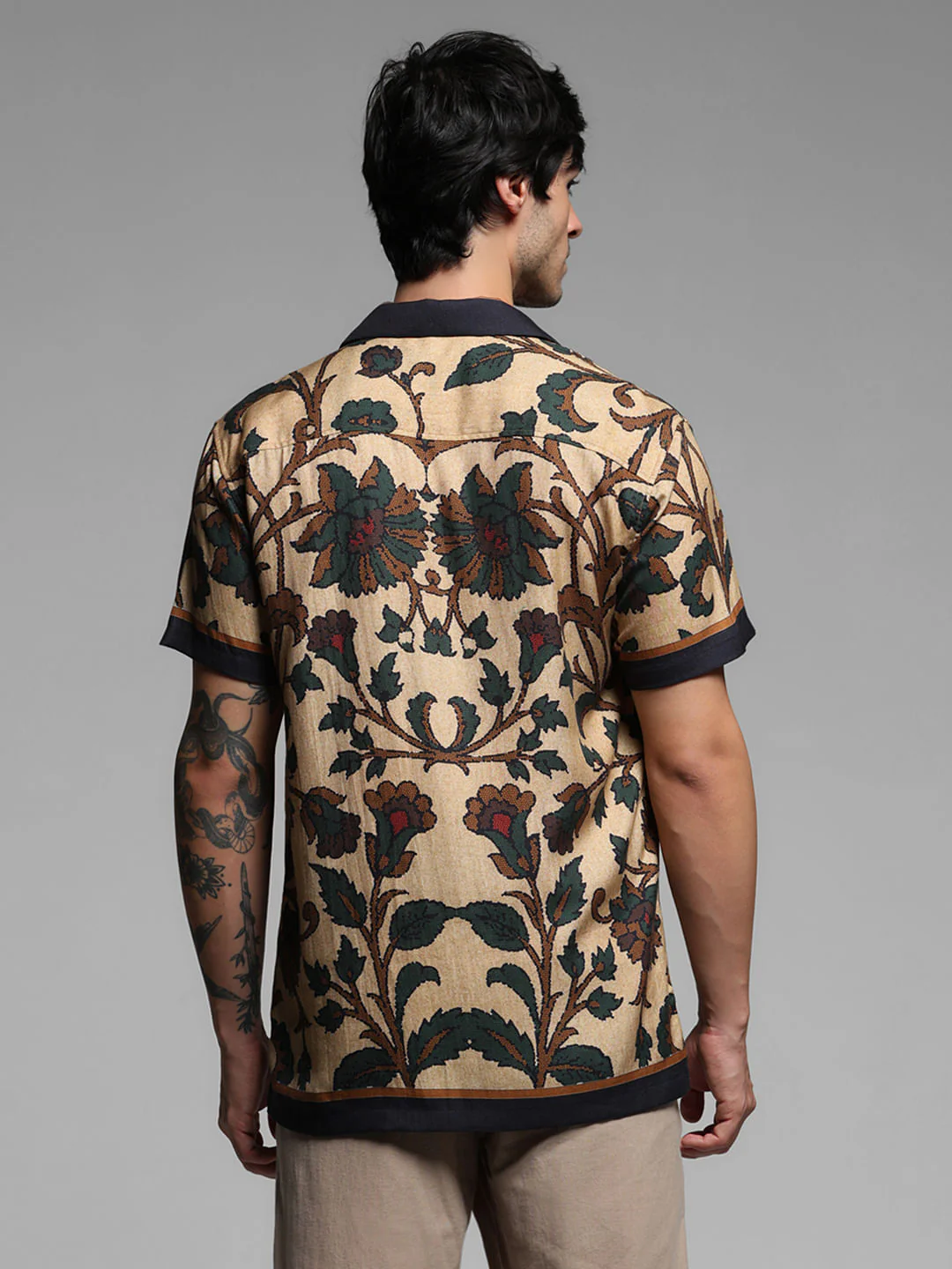 Beige Printed Short Sleeves Shirt - Image 4