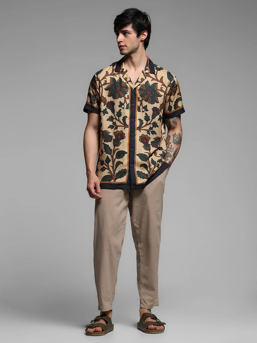 Beige Printed Short Sleeves Shirt - Image 6