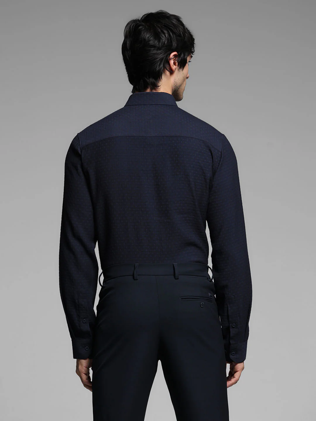 Blue Printed Dobby Viscose Shirt - Image 4